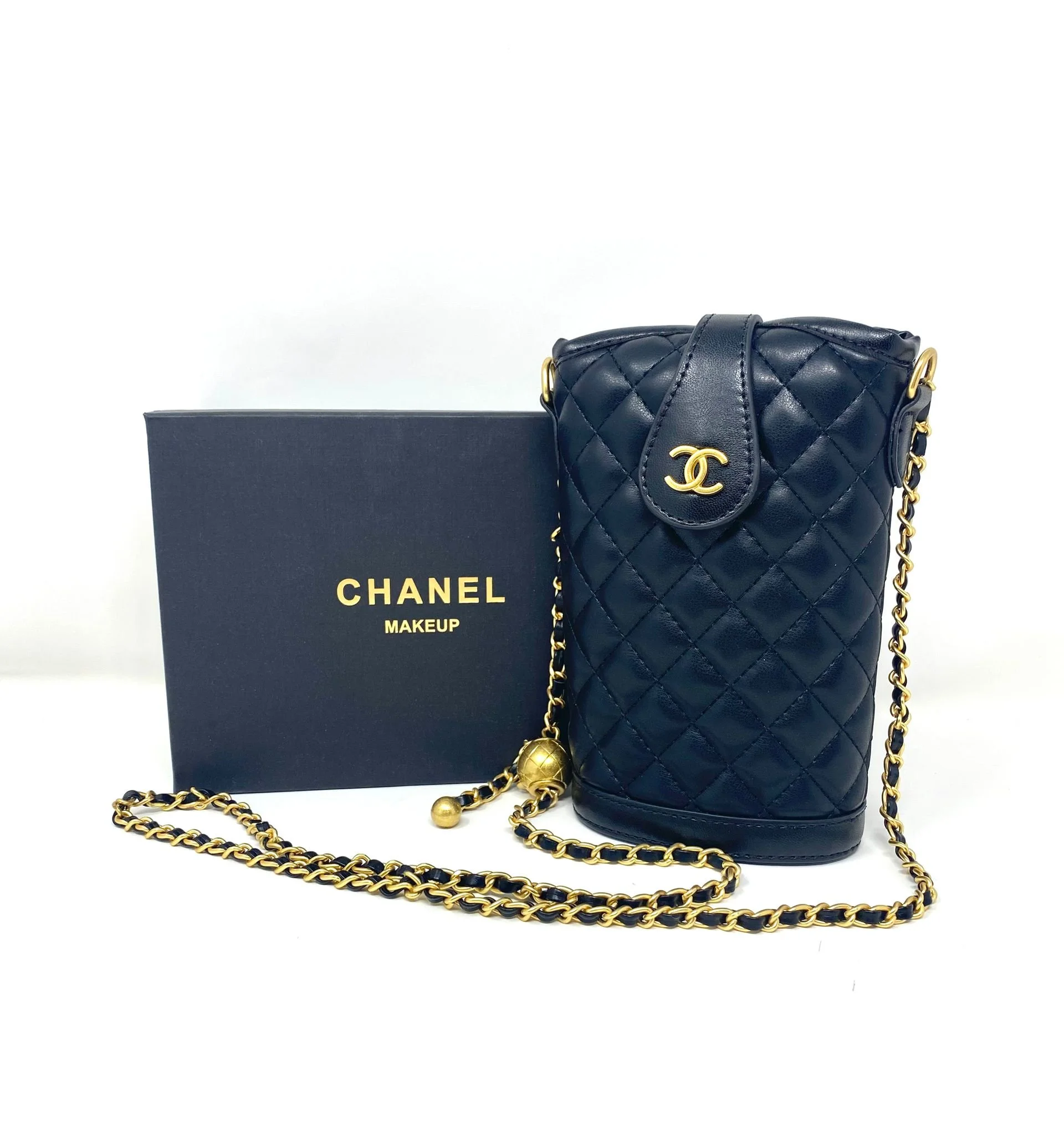 CHANEL Beauty Black Quilted Makeup Bag on Chain, VIP Gift with Box, Made in Italy
