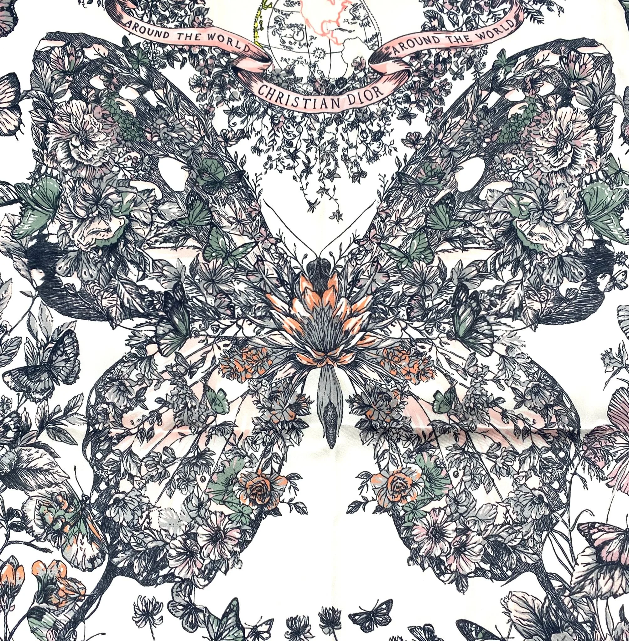 Christian Dior Beauty Pink Butterfly Square 100% Silk Scarf (VIP Gift) Made in Italy