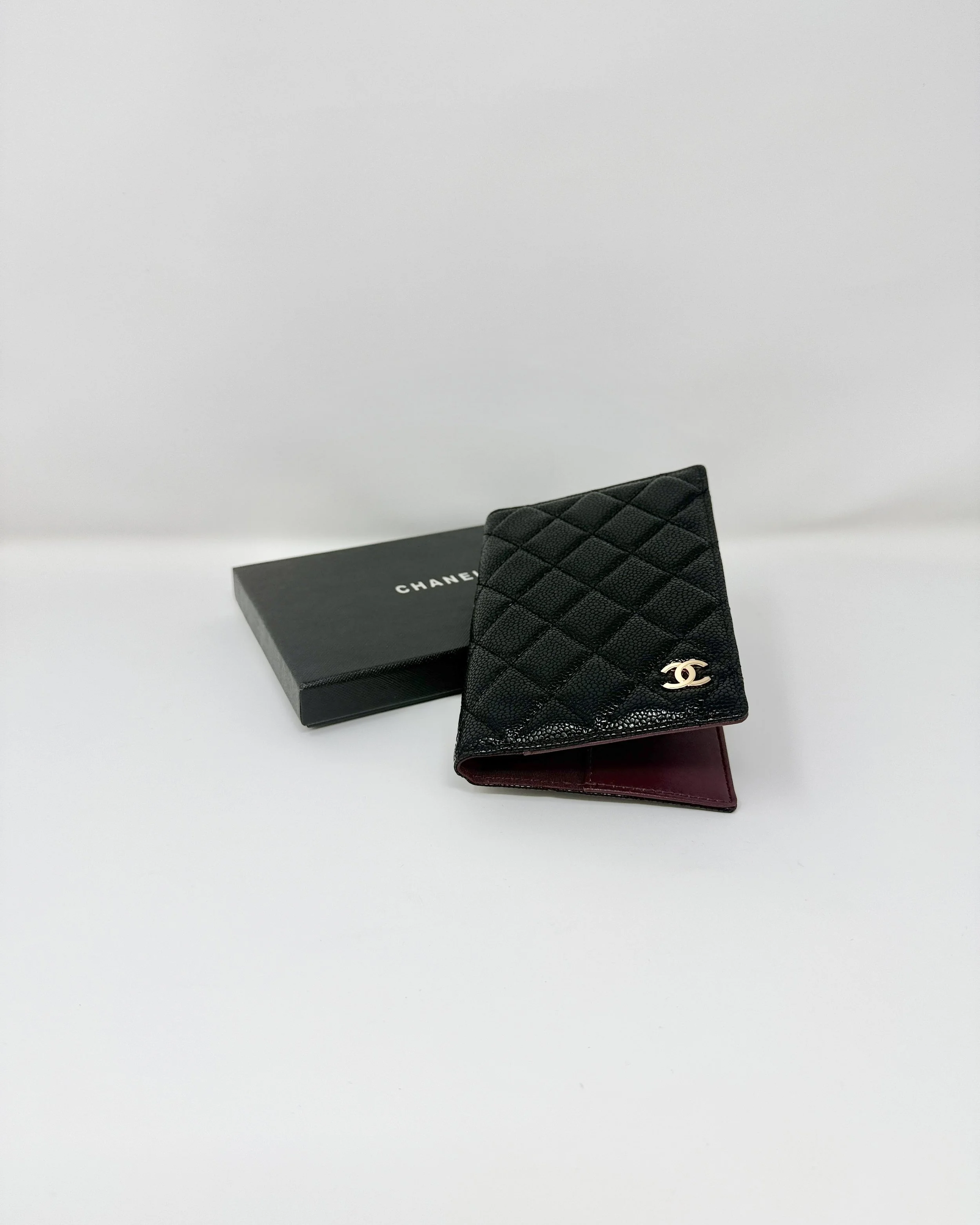 CHANEL Beauty CC Logo Black Quilted Caviar Passport Holder with Box (VIP Gift)