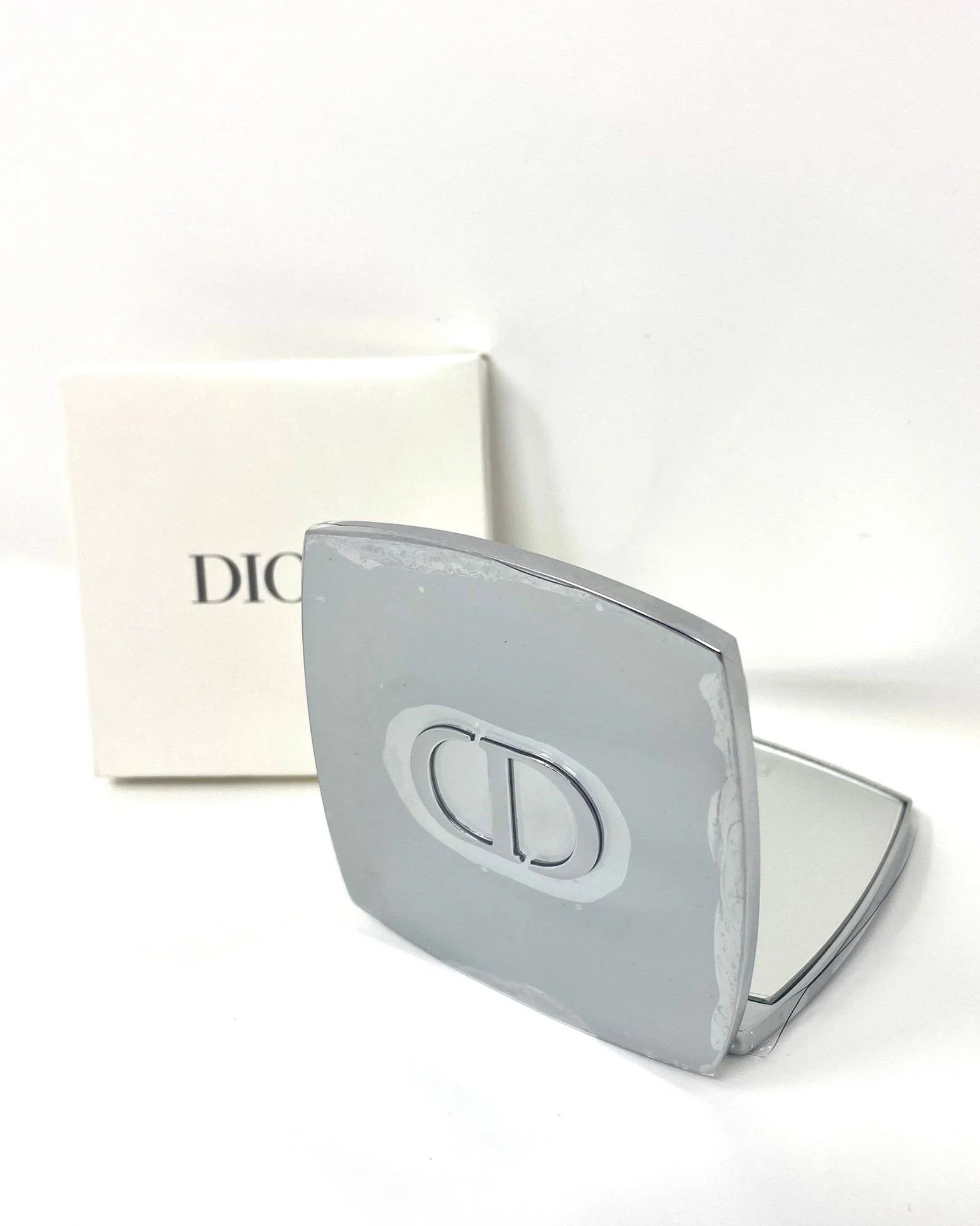 Dior Beauty Silver-toned Makeup Square Metal Compact Mirror VIP Gift with Box EliteGiftHouse
