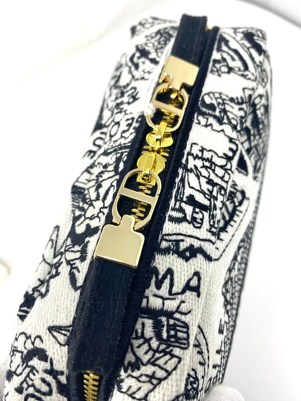 Christian Dior Plan De Paris Canvas Embroidered Makeup Bag (VIP Gift) Travel Cosmetic Bag, with Logo Pouch - Made in Italy