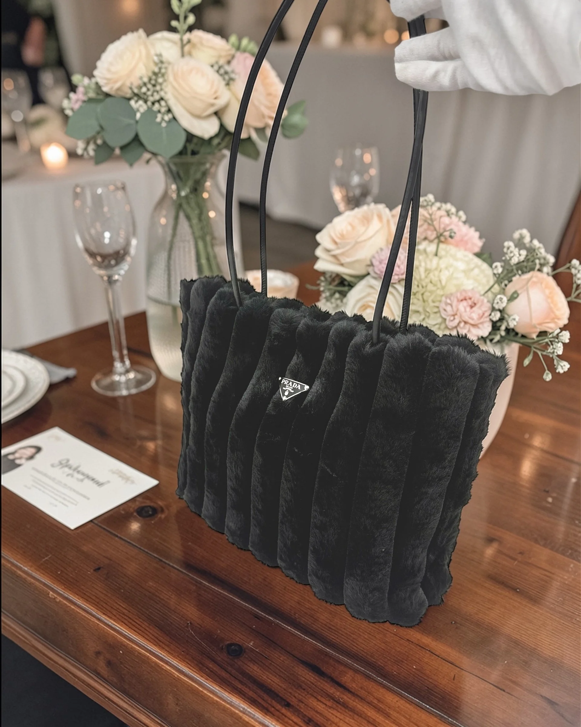 PRADA Beauty VIP Gift - Faux Fur Pleated Tote Bag Makeup Bag (VIP Gift) Shoulder Handbag