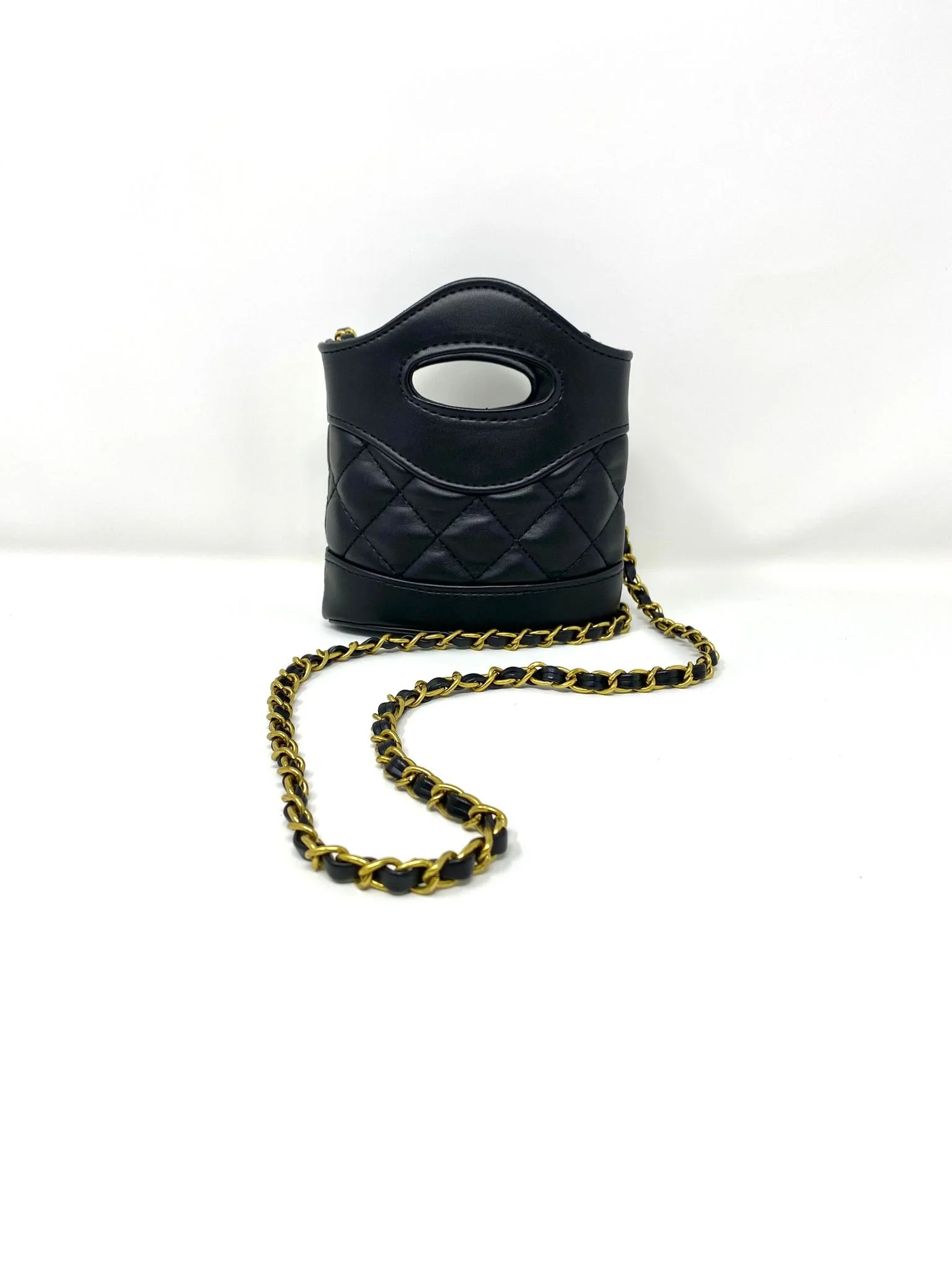 CHANEL Beauty Black Matelassé Quilted Mini Makeup Bag on Chain with Box (VIP Gift) Made in France