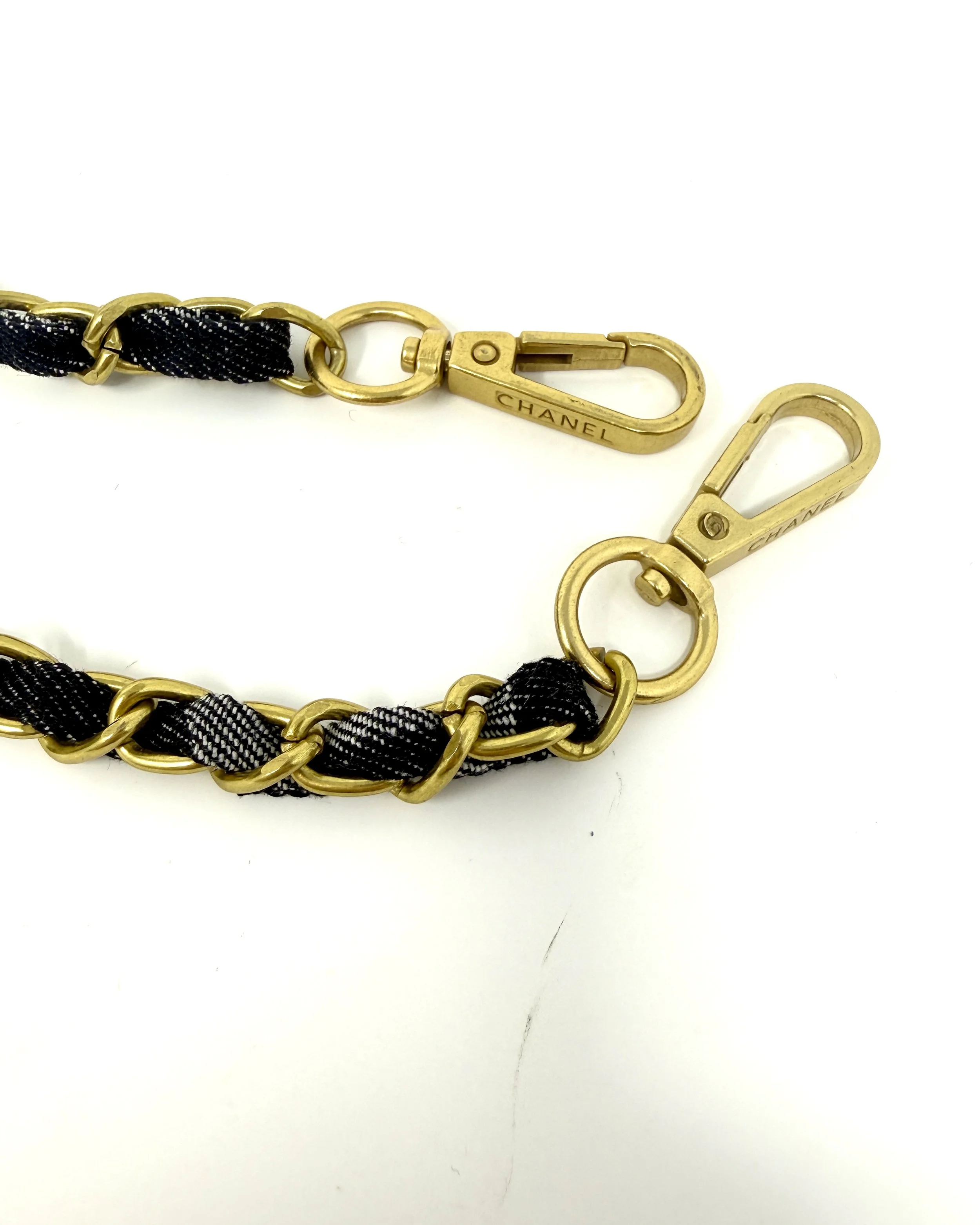 CHANEL Beauty Black Denim Makeup Bag with Gold-toned Chain Strap (VIP Gift) Made in Italy