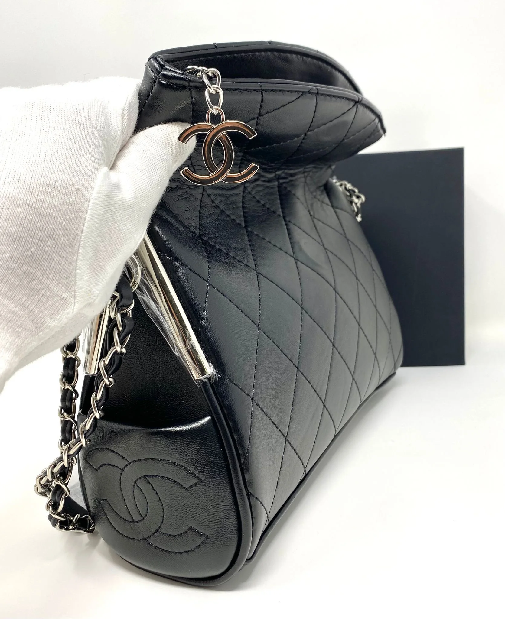 CHANEL Black Quilted Beauty Makeup Bag on Chain VIP Gift With Box Made in France