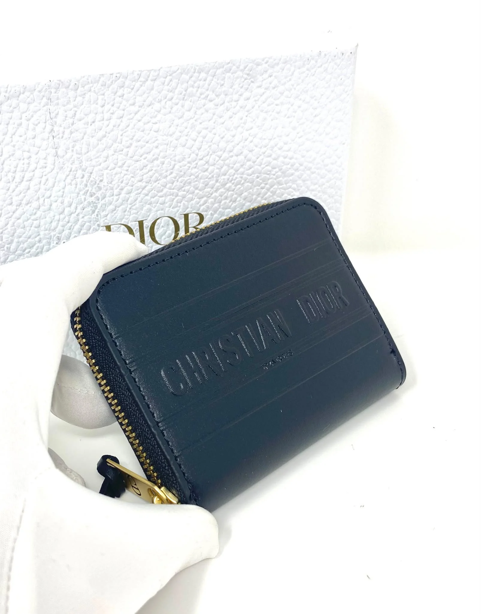 Christian Dior Beauty Black Embossed Zip Around Coin Purse Wallet, VIP Gift with Box