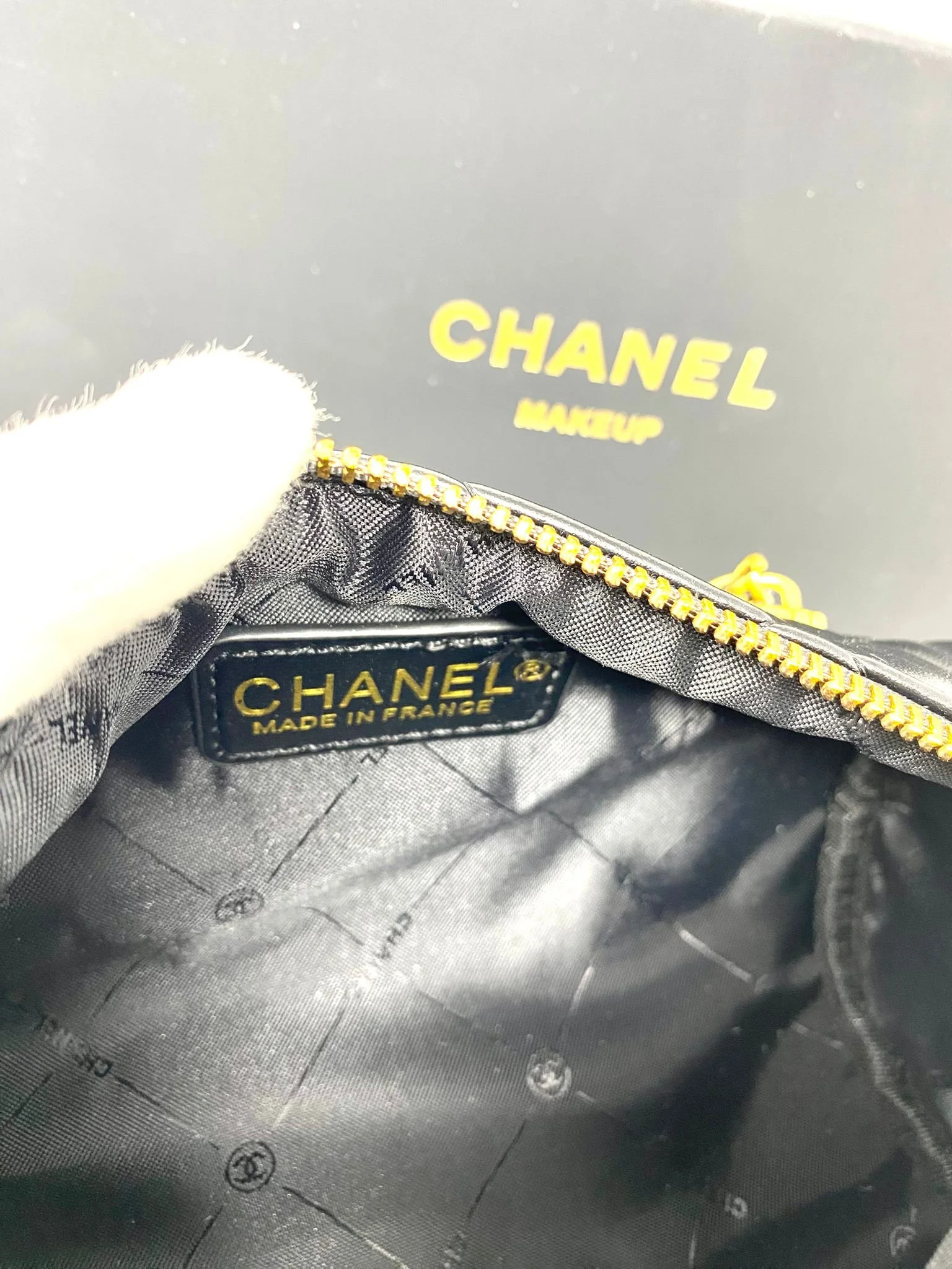 CHANEL Beauty Mini Quilted Cylinder Bag Black Gold Chain Pearl Strap  (VIP Gift) Made in France