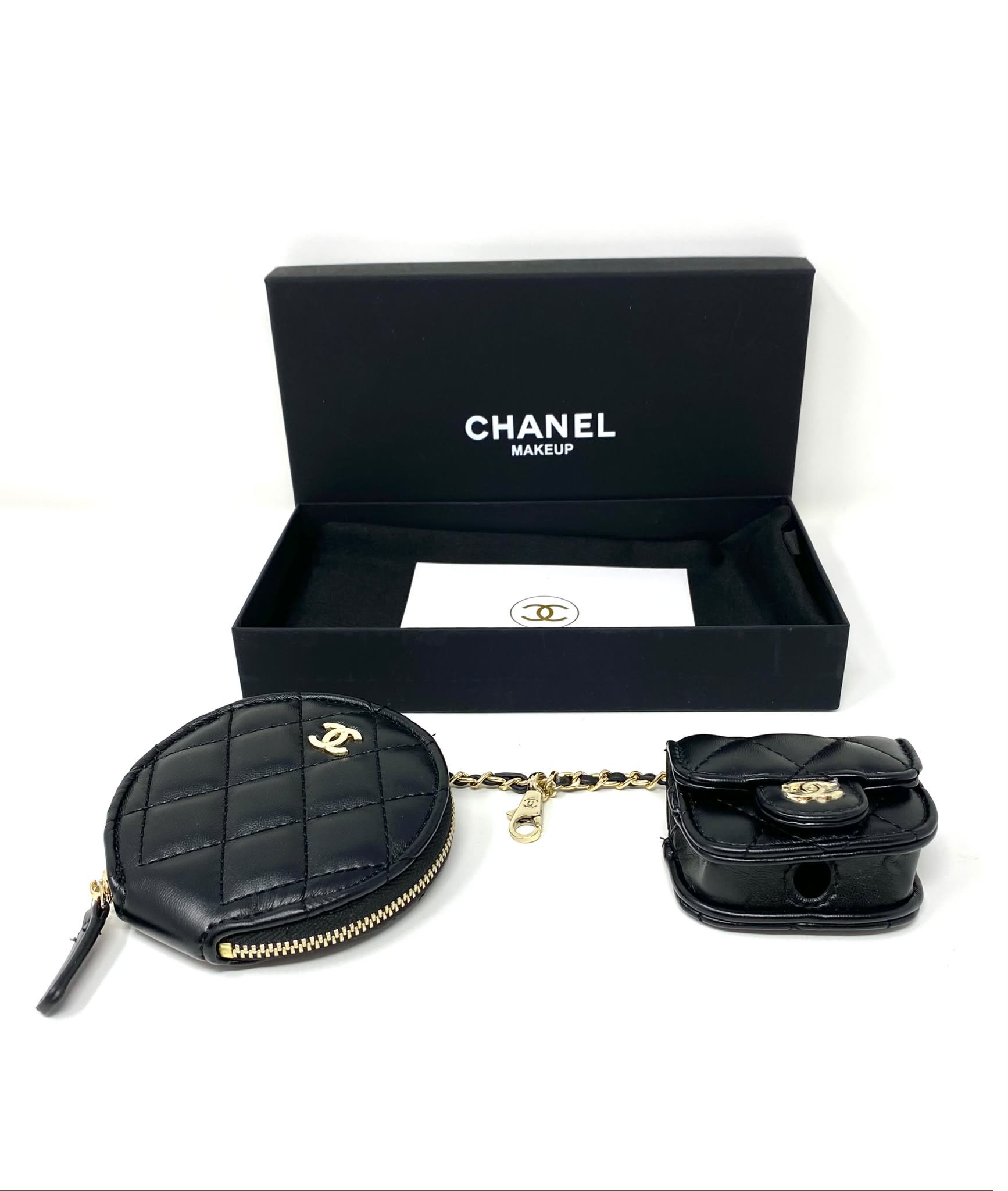 CHANEL Beauty Black Quilted Coin Purse & AirPods Case Set , VIP Gift with Box
