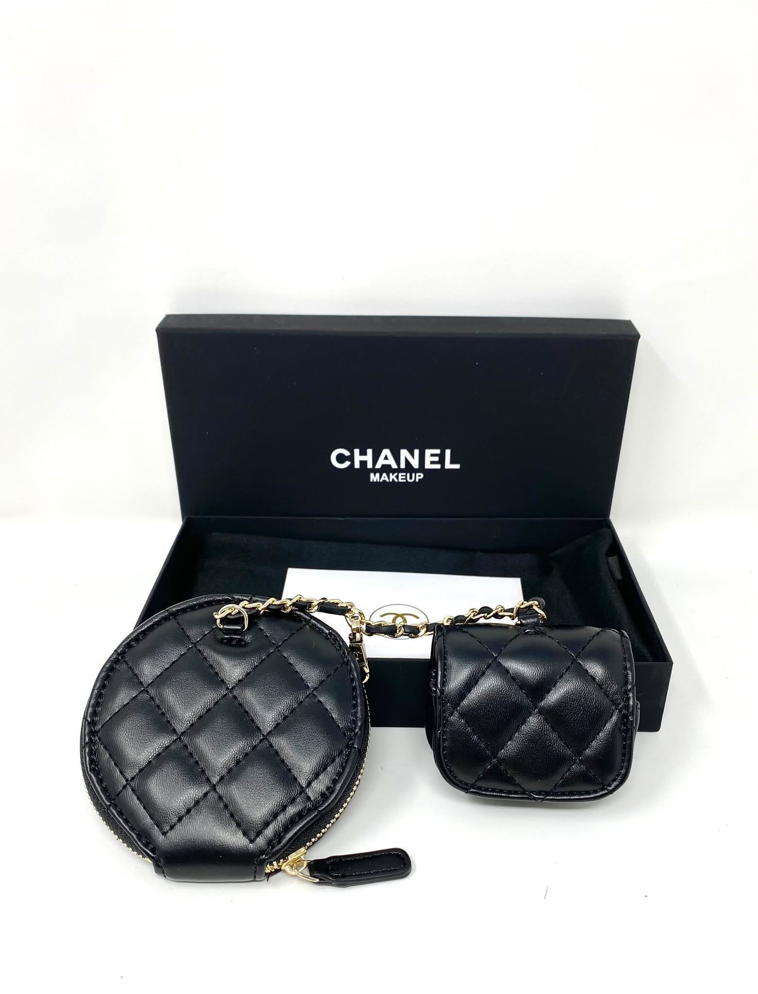 CHANEL Beauty Black Quilted Coin Purse & AirPods Case Set , VIP Gift with Box