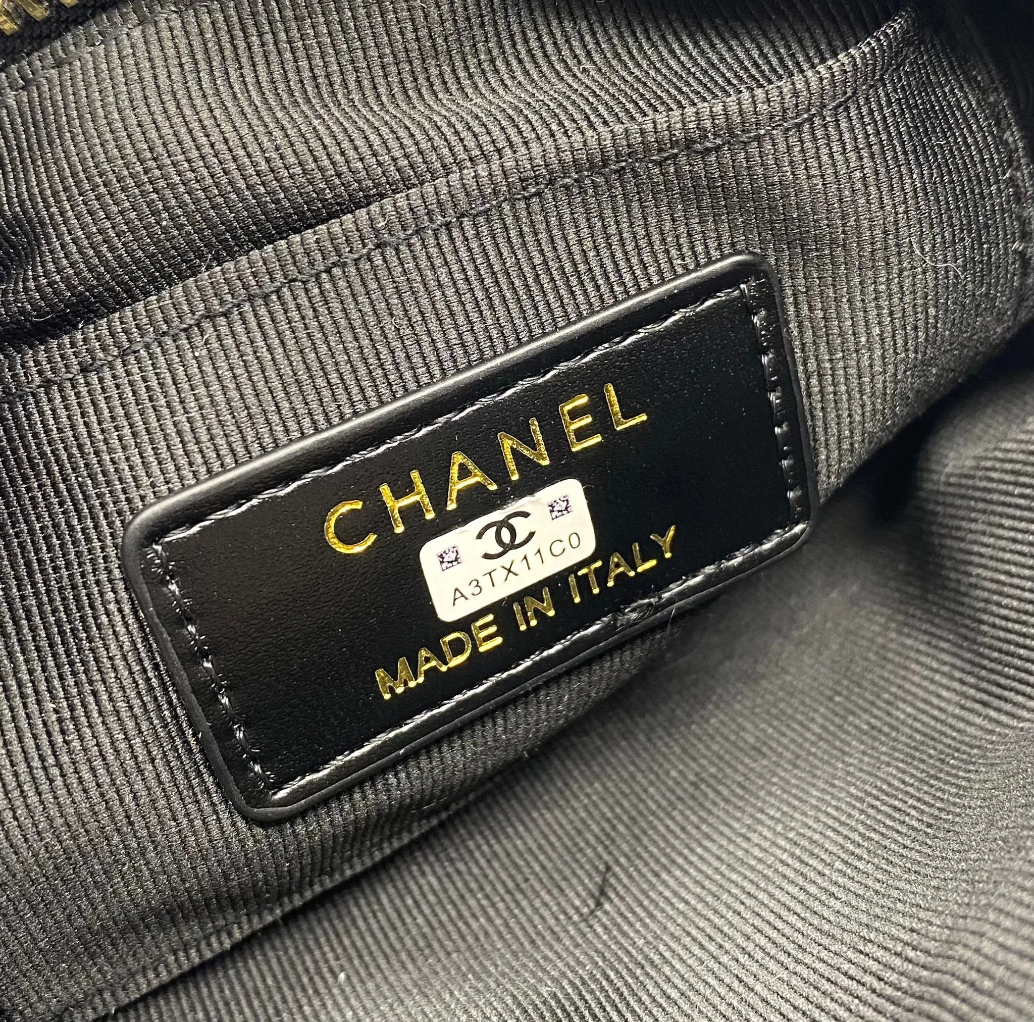 CHANEL Black Velvet Quilted Beauty Makeup Bag on Chain (VIP Gift with Box) Made in Italy