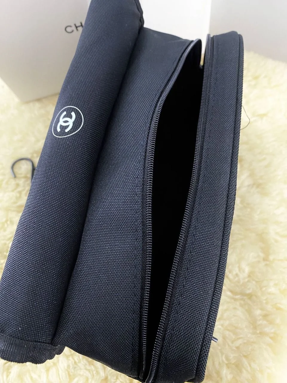 CHANEL Large Black Hanging Makeup Case w/ Box (VIP Gift) Logo Travel Beauty Bag