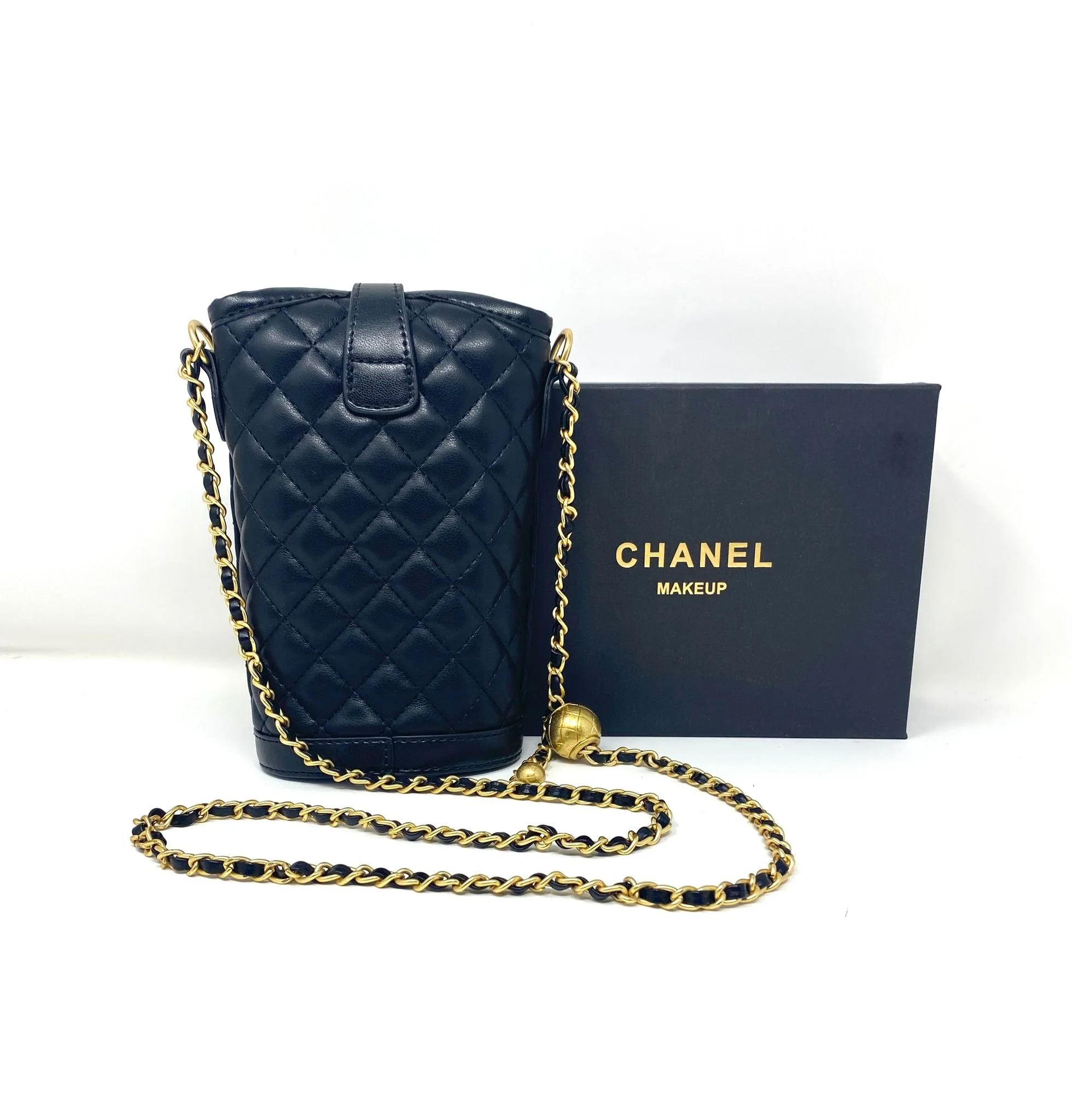 CHANEL Beauty Black Quilted Makeup Bag on Chain, VIP Gift with Box, Made in Italy