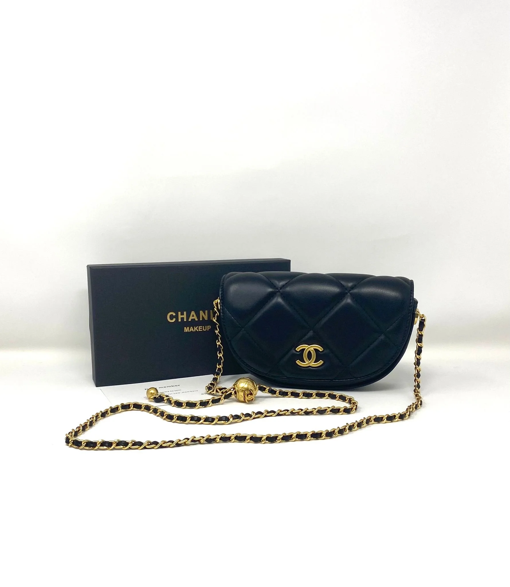 CHANEL Beauty Black Quilted Makeup Bag on Chain With Box (VIP Gift) Italy