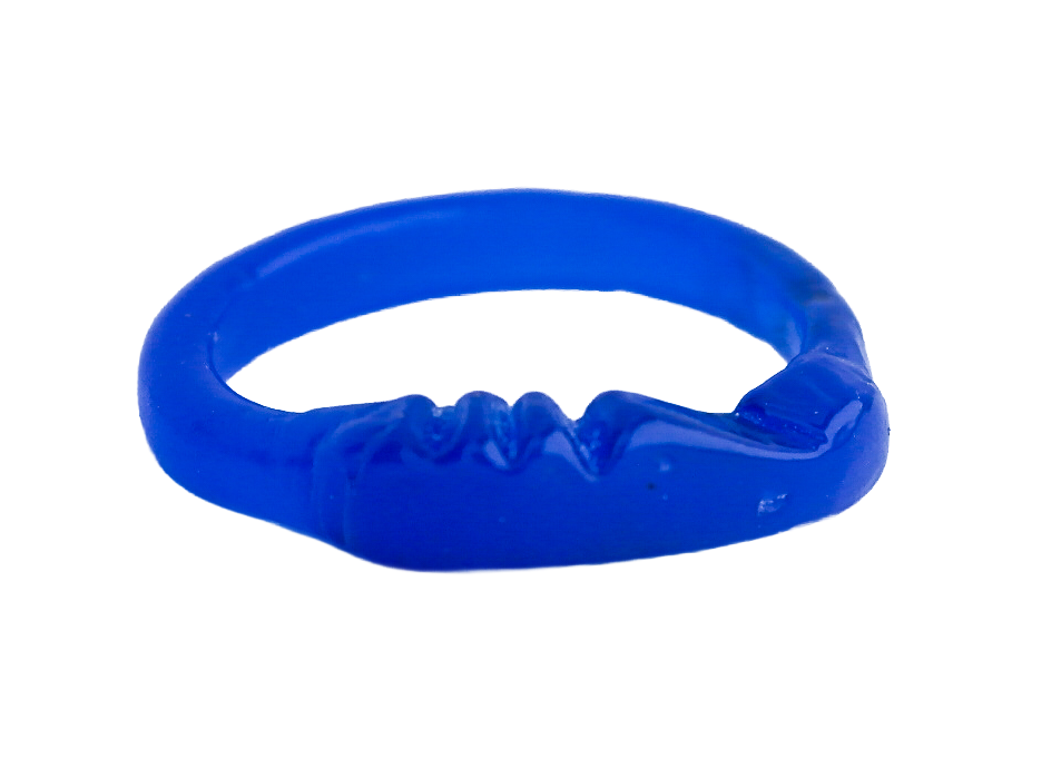 Blue wax ring with a face