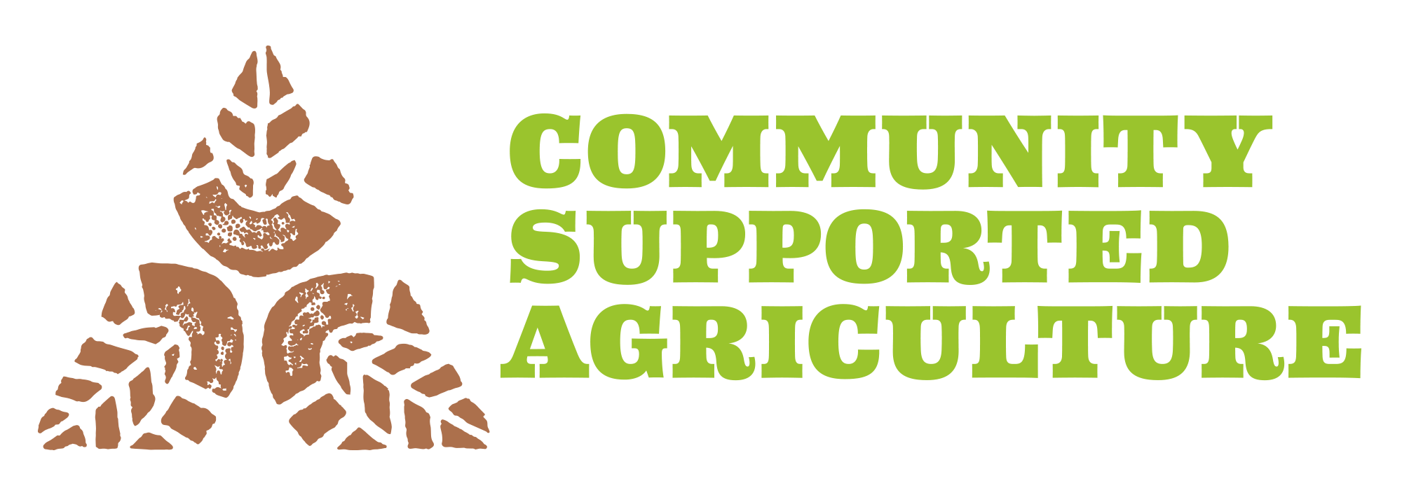 Logo with a tree-like design made of stylized saw blades and the text 'Community Supported Agriculture' in green.
