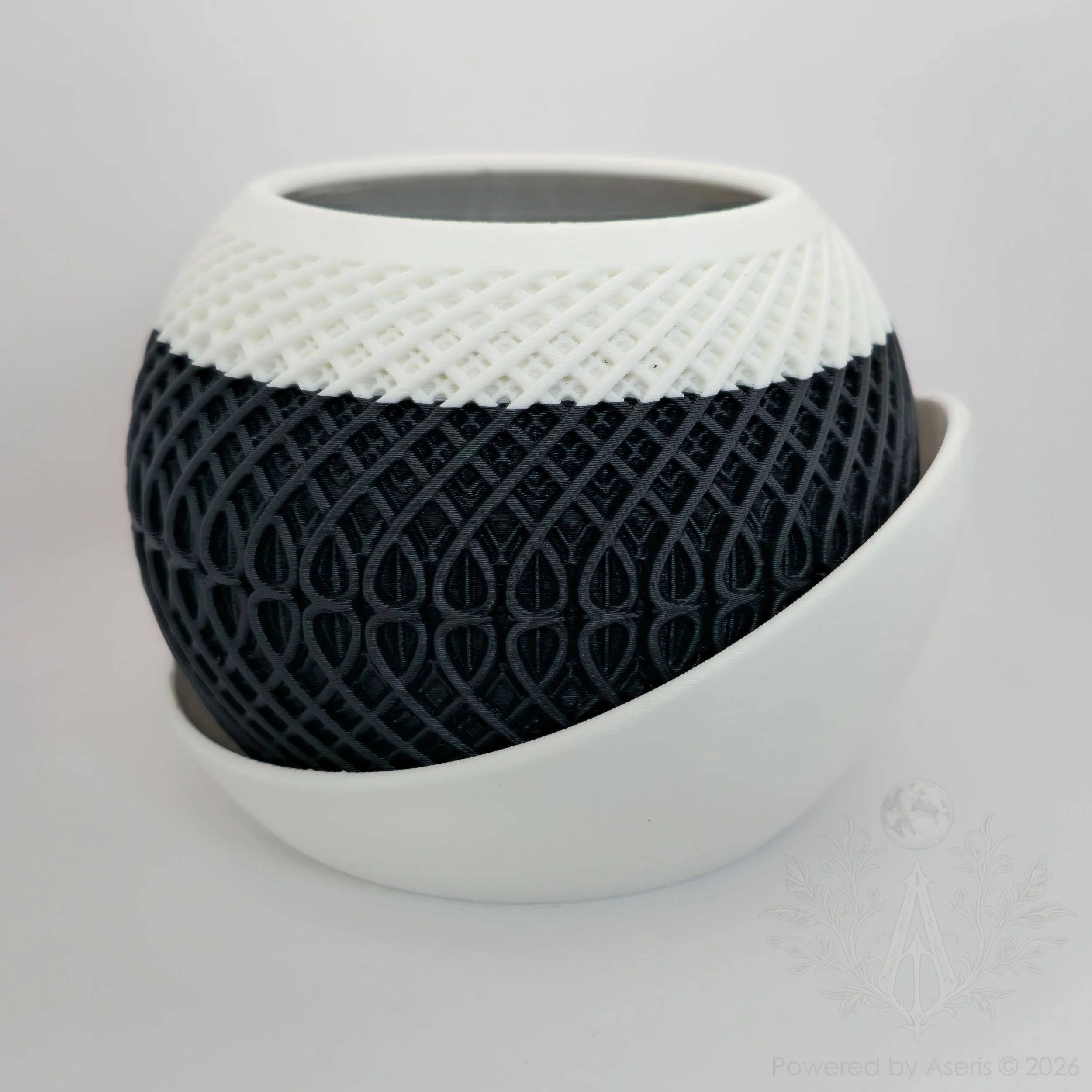 Doniczka KINETIC z podstawką - biało-czarna PLA