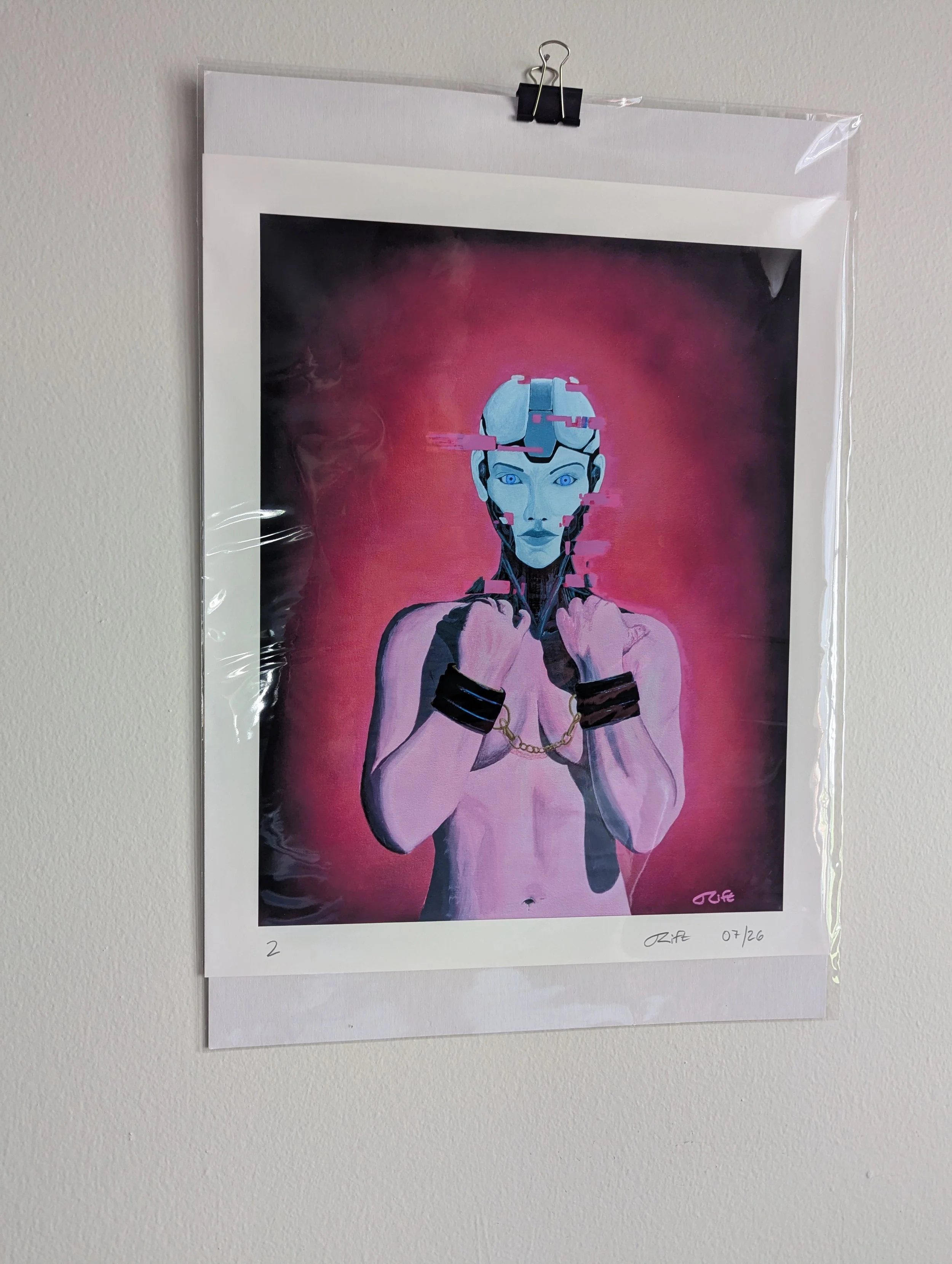 female robot in handcuffs print
