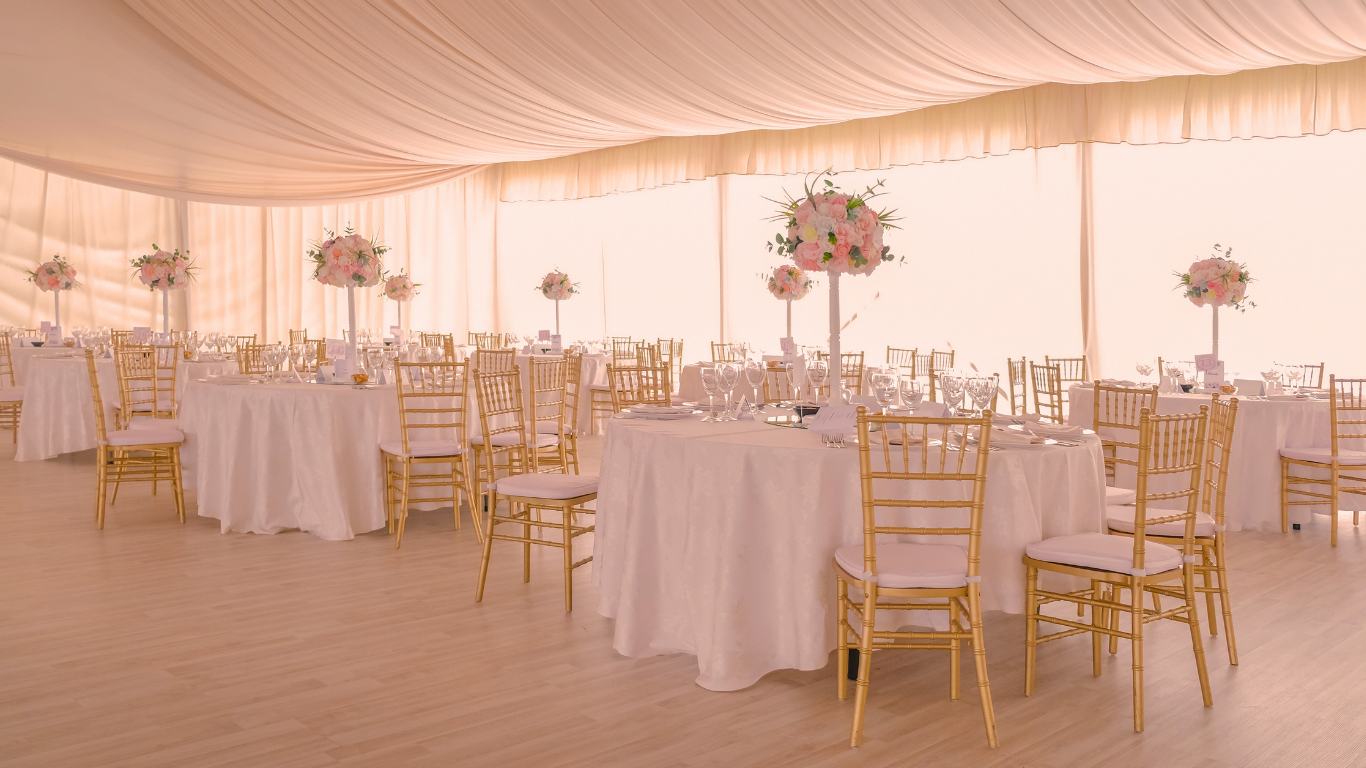 A wedding venue where favors will be at each seat.