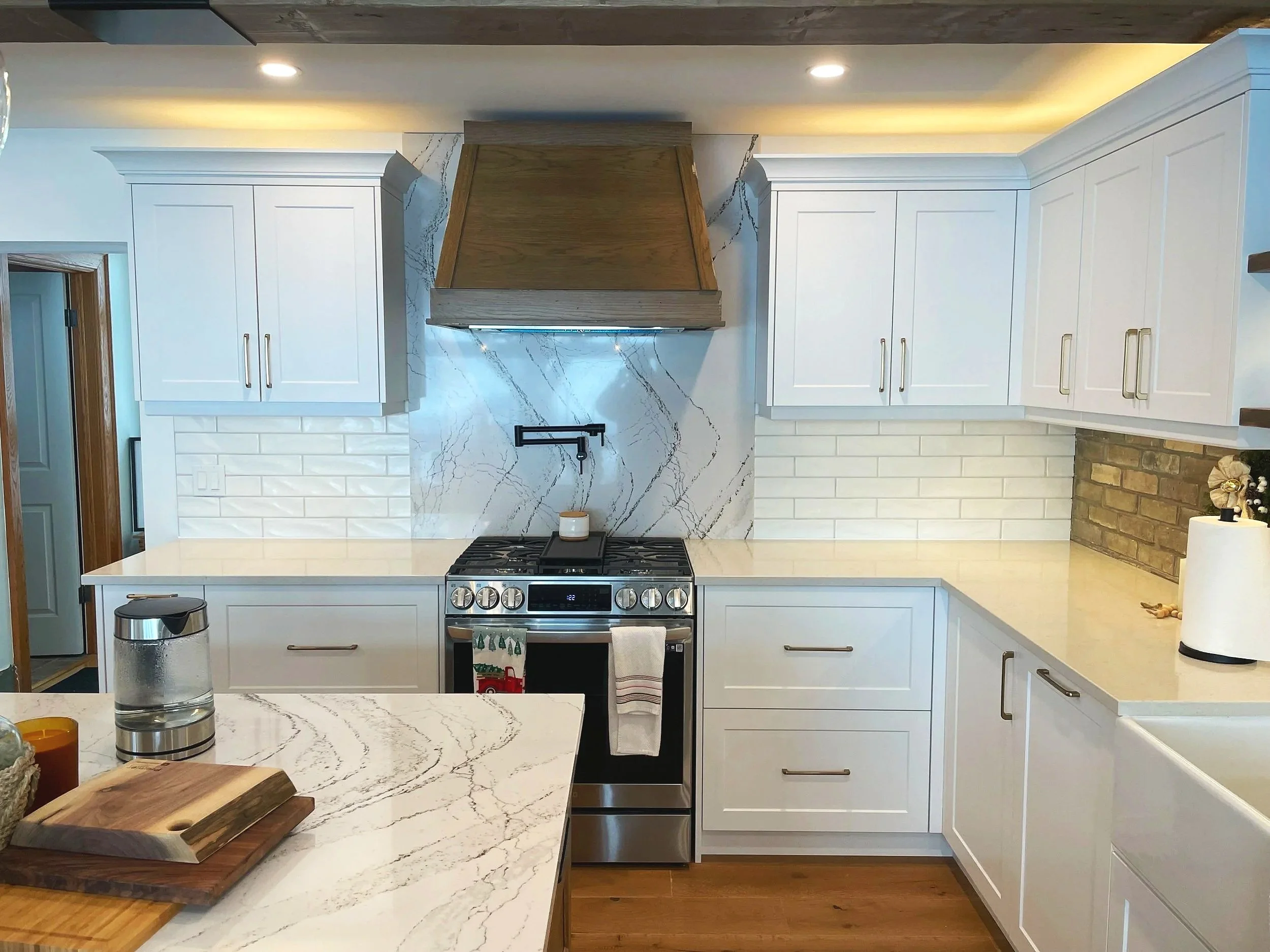 Exterior of a build - navy and white siding - Muskoka - Construction Company