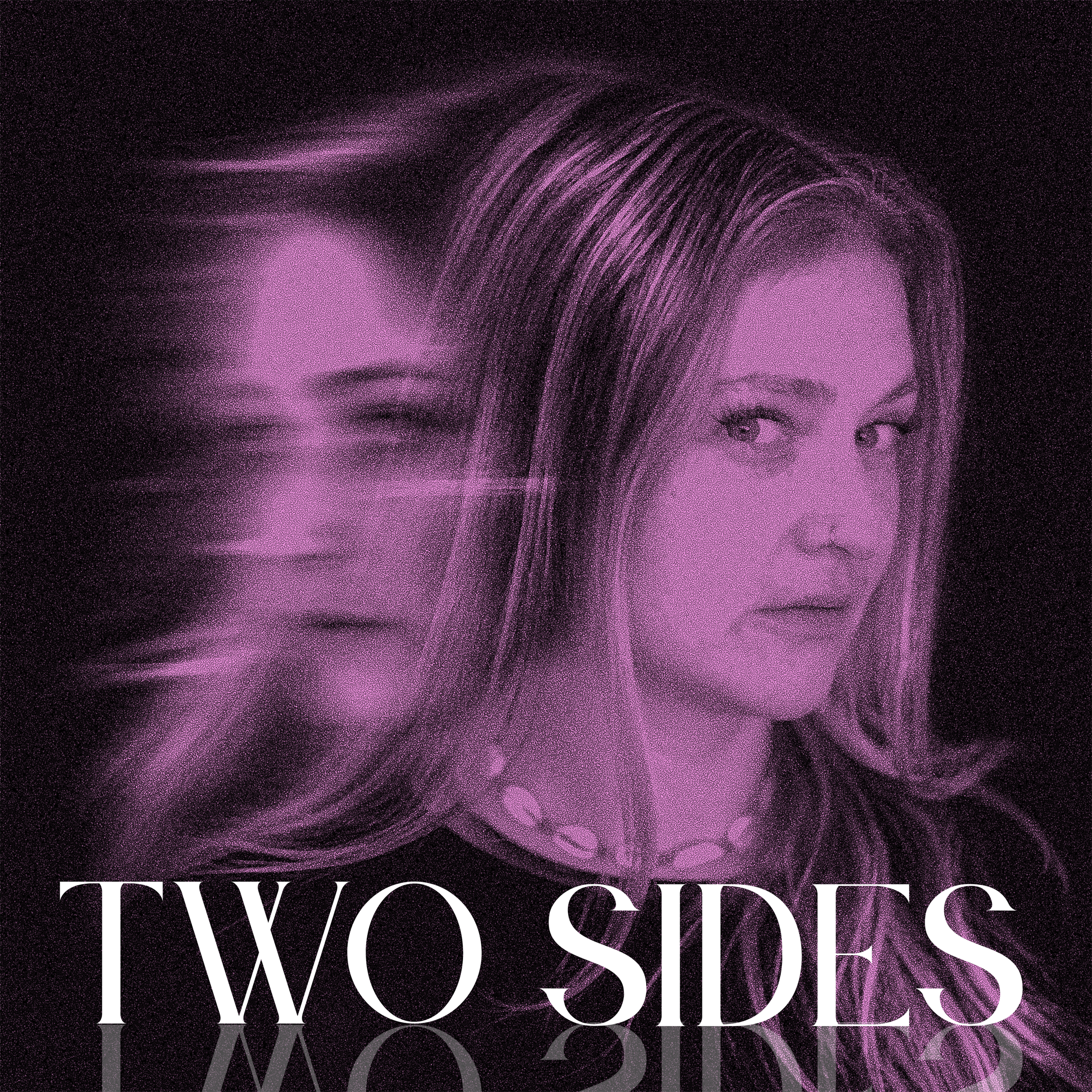 Louise Parker promotional artwork for Two Sides featuring a double-exposure portrait in purple tones, showcasing the Essex country-pop singer-songwriter known for live music performances and gigs across Essex and the UK.