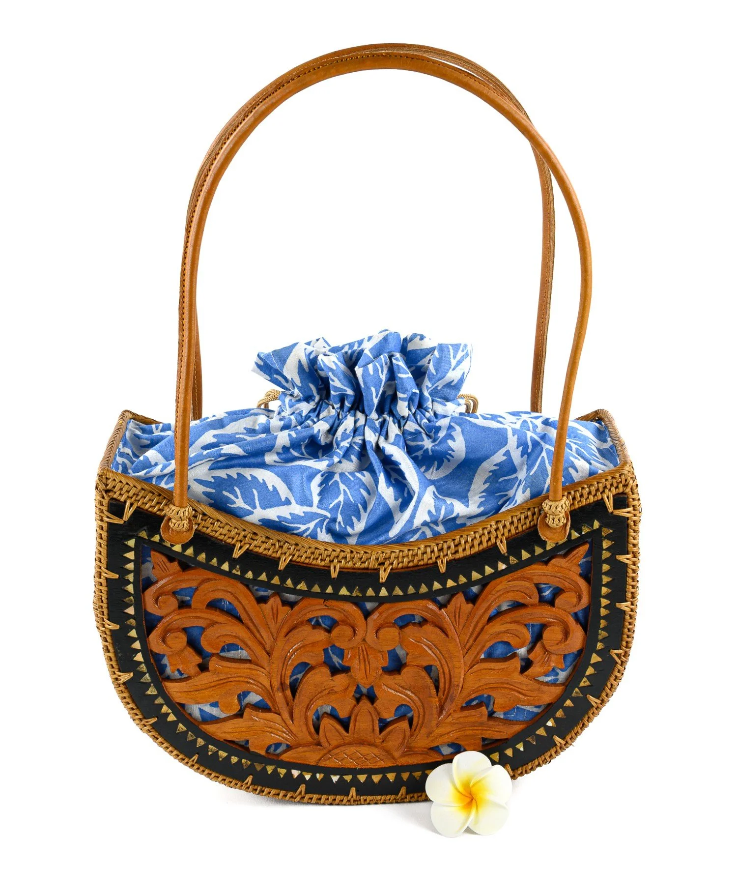 Lovely Leaves - Rattan Purse Hand Carved Teak Wood Blue.jpg