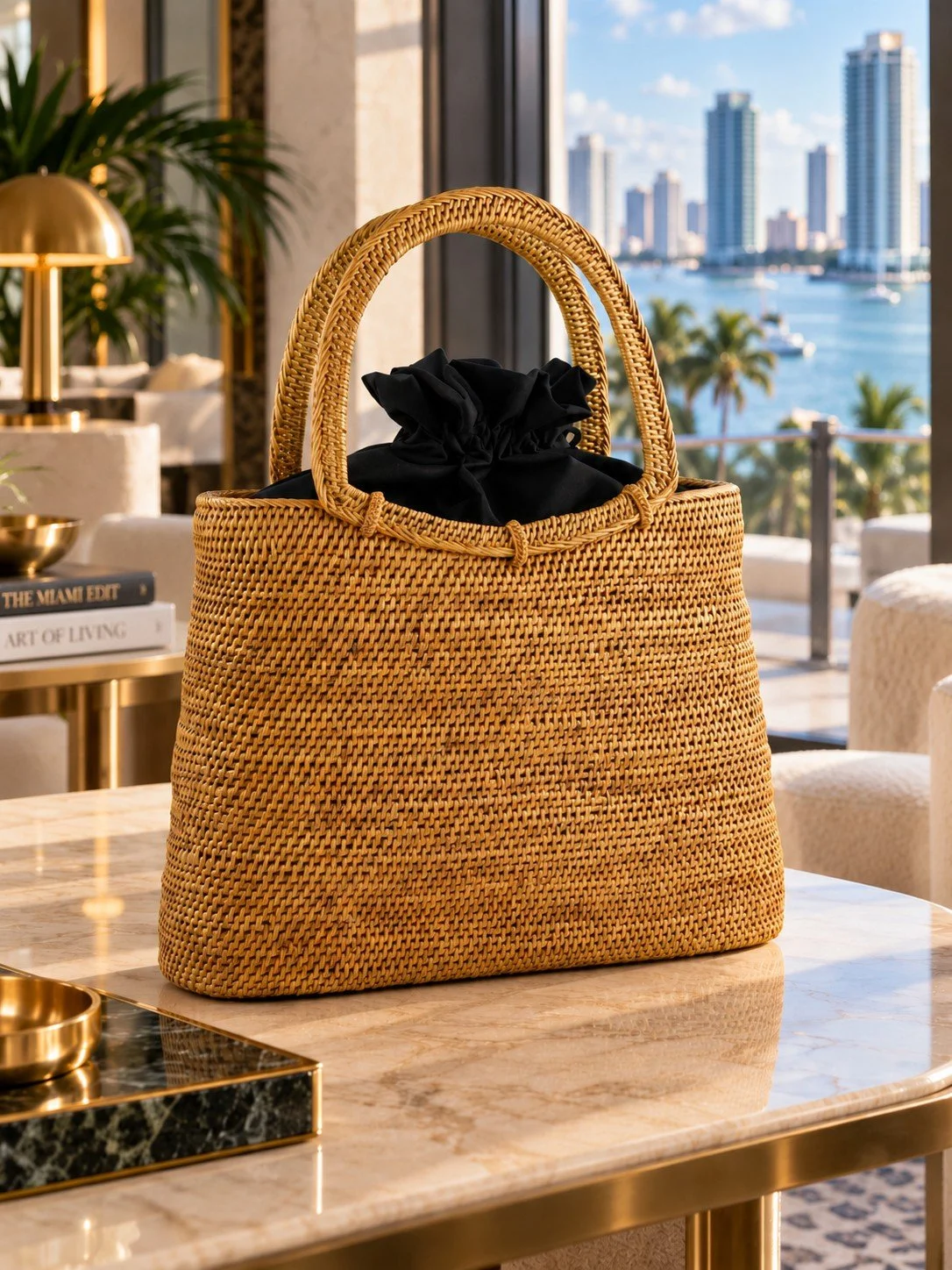Weekend Getaway classic woven statement bag front view at home
