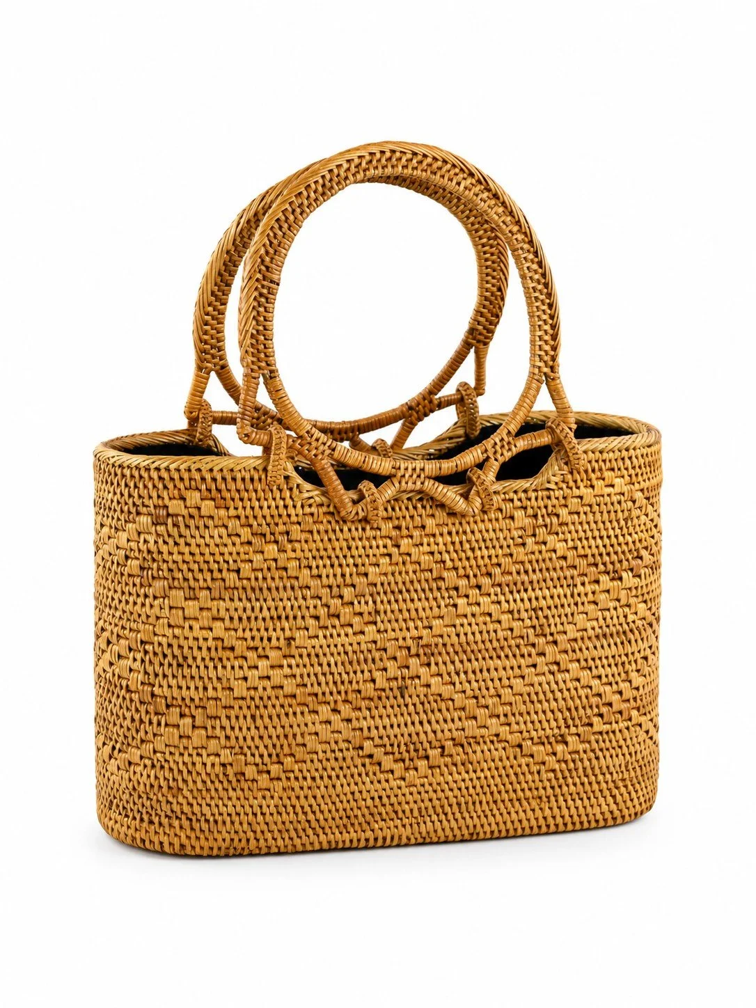 Straw In Hand classic wicker purse side view