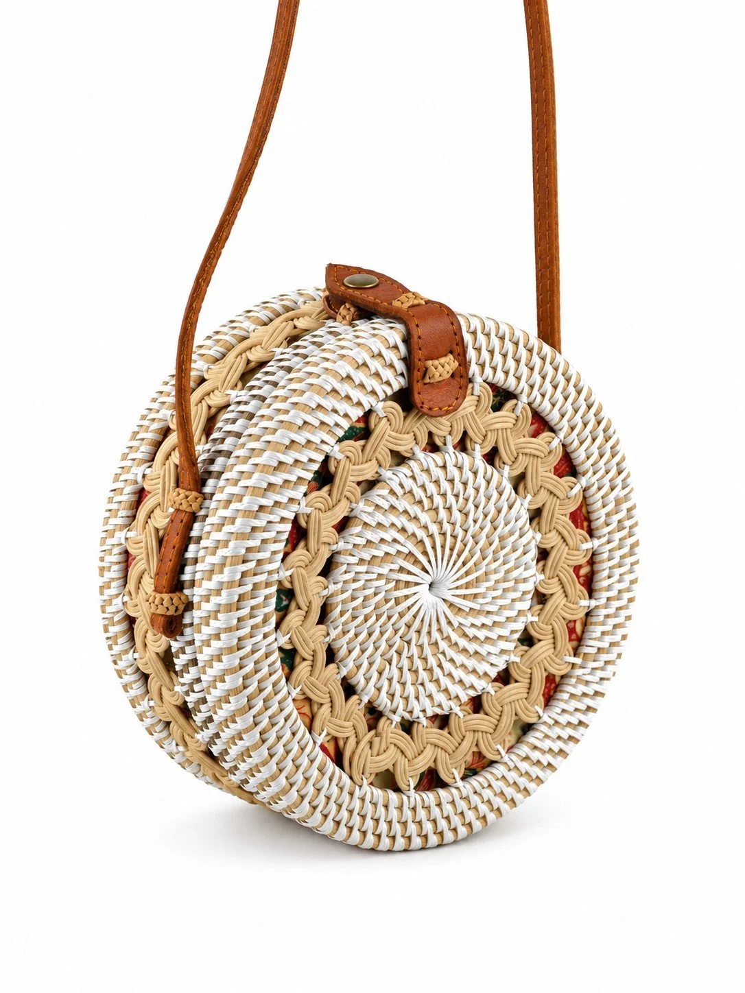 Twisted Vines white round rattan crossbody side view