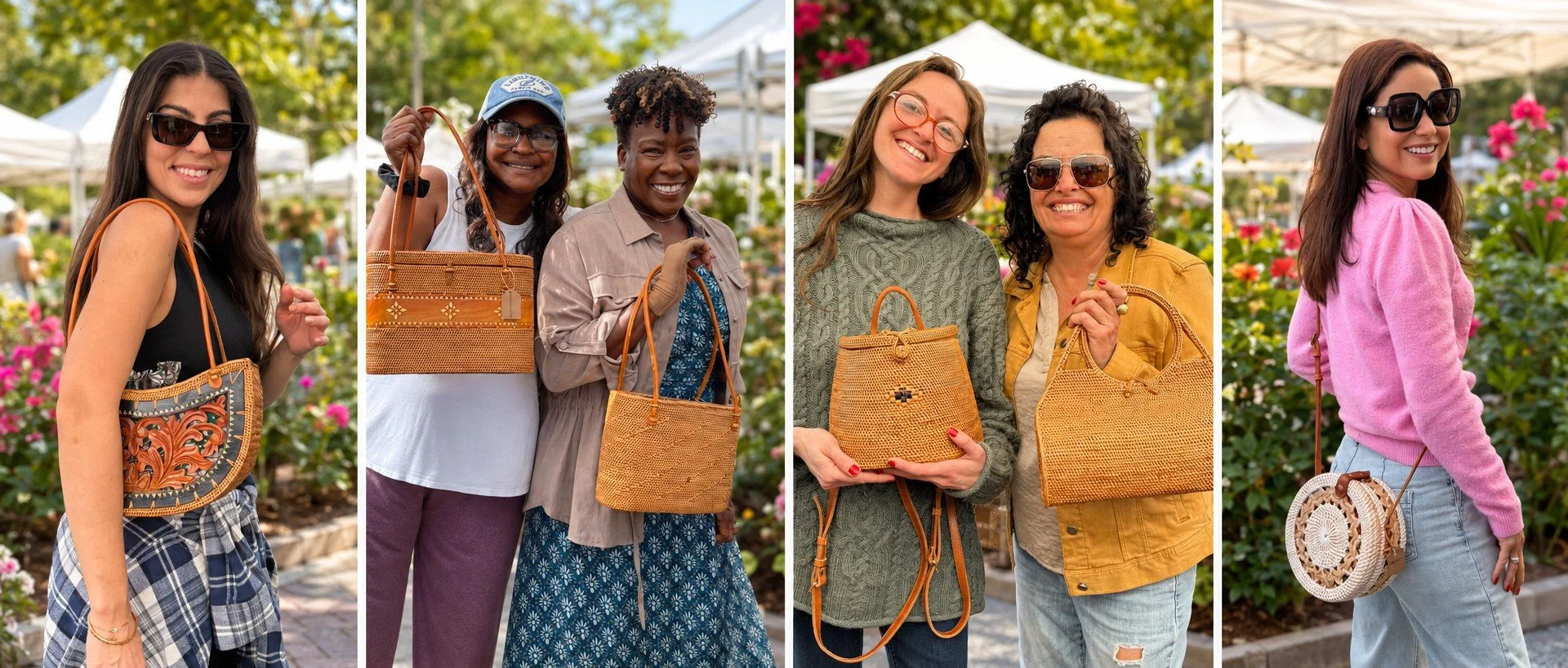 Shiva Urban customers happily carrying their new woven summer bags in Tampa Bay areas.
