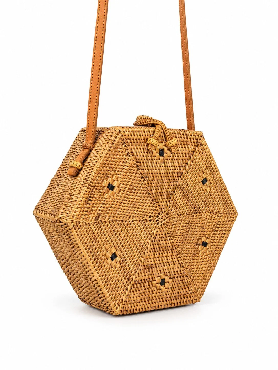 Rattan Rhapsody hexagon rattan crossbody side view