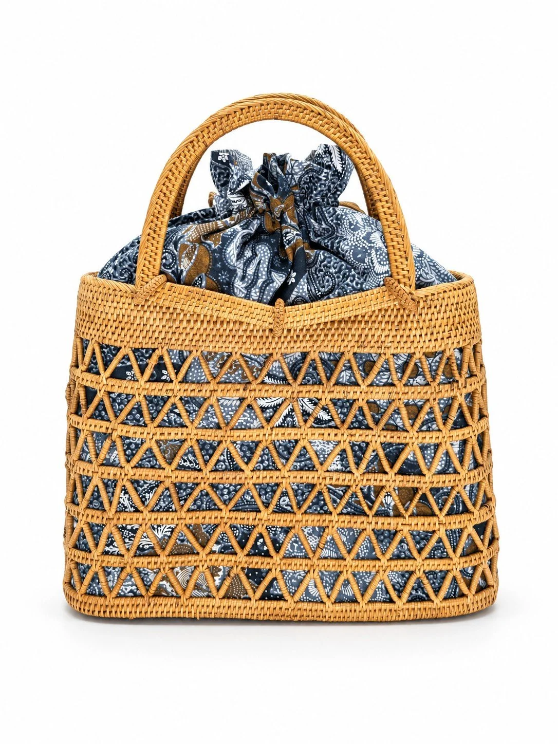 Bali Breeze geometric wicker purse with  light brown batik lining