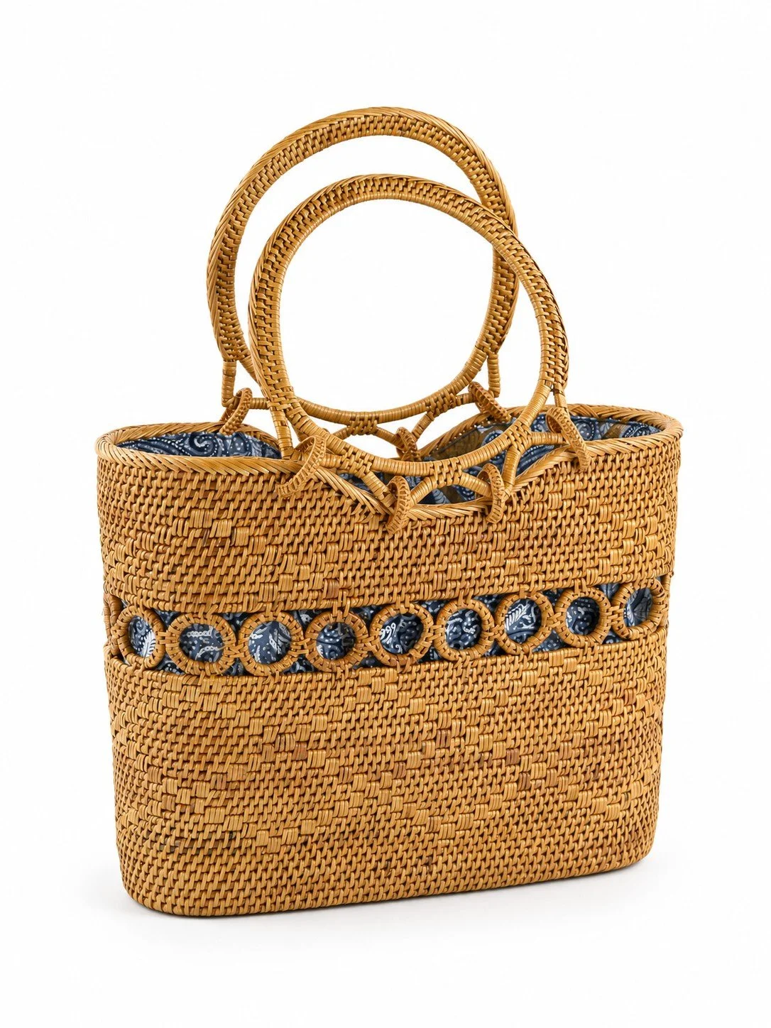 Nantucket Coast round handle woven purse side view