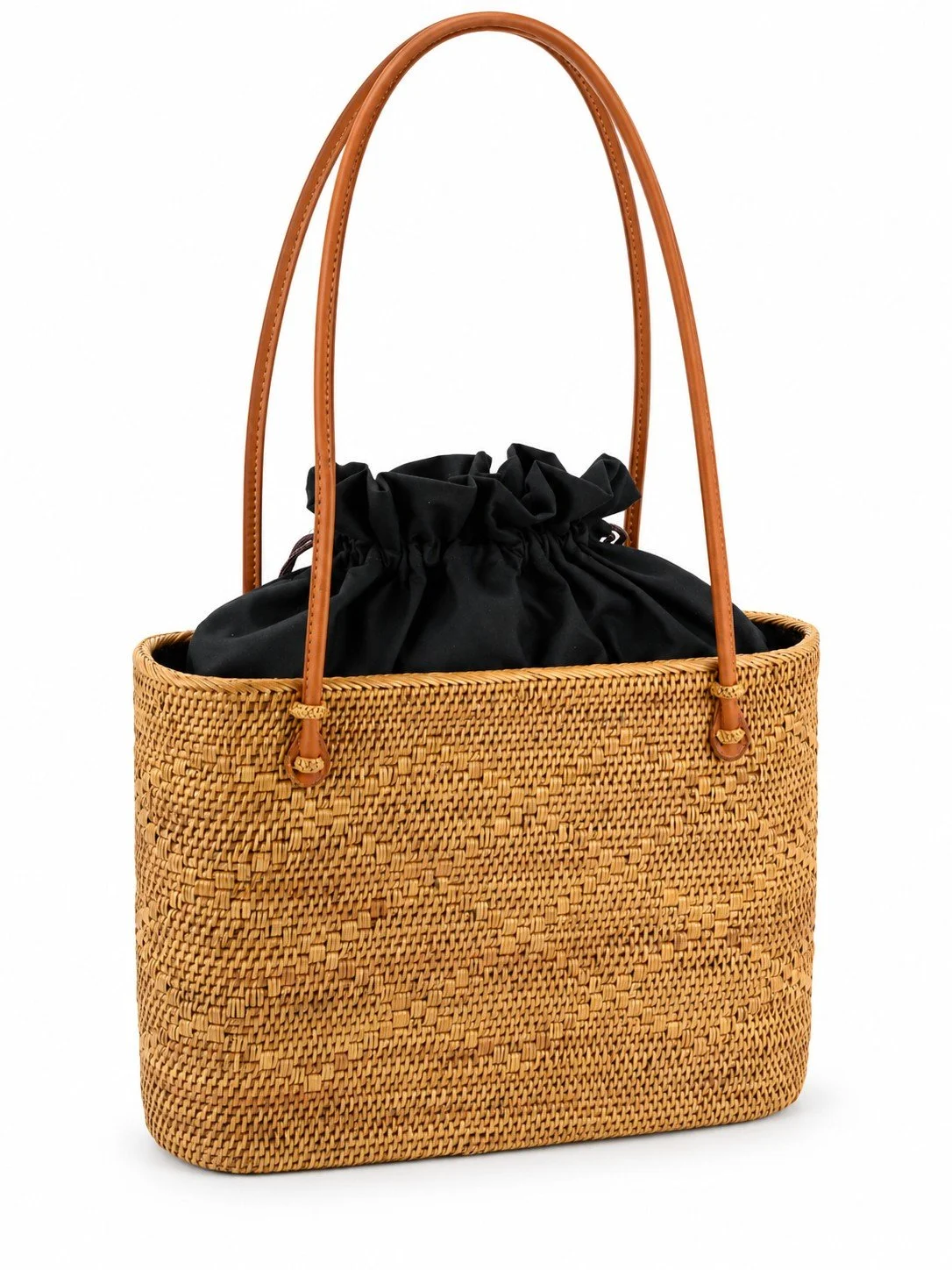 Straw Sensation large everyday woven tote with lining and drawstring closure