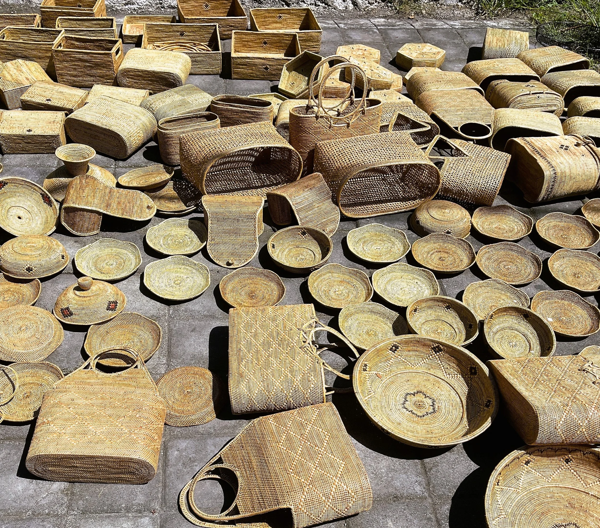 Handmade Bali basket bags dried under the sun