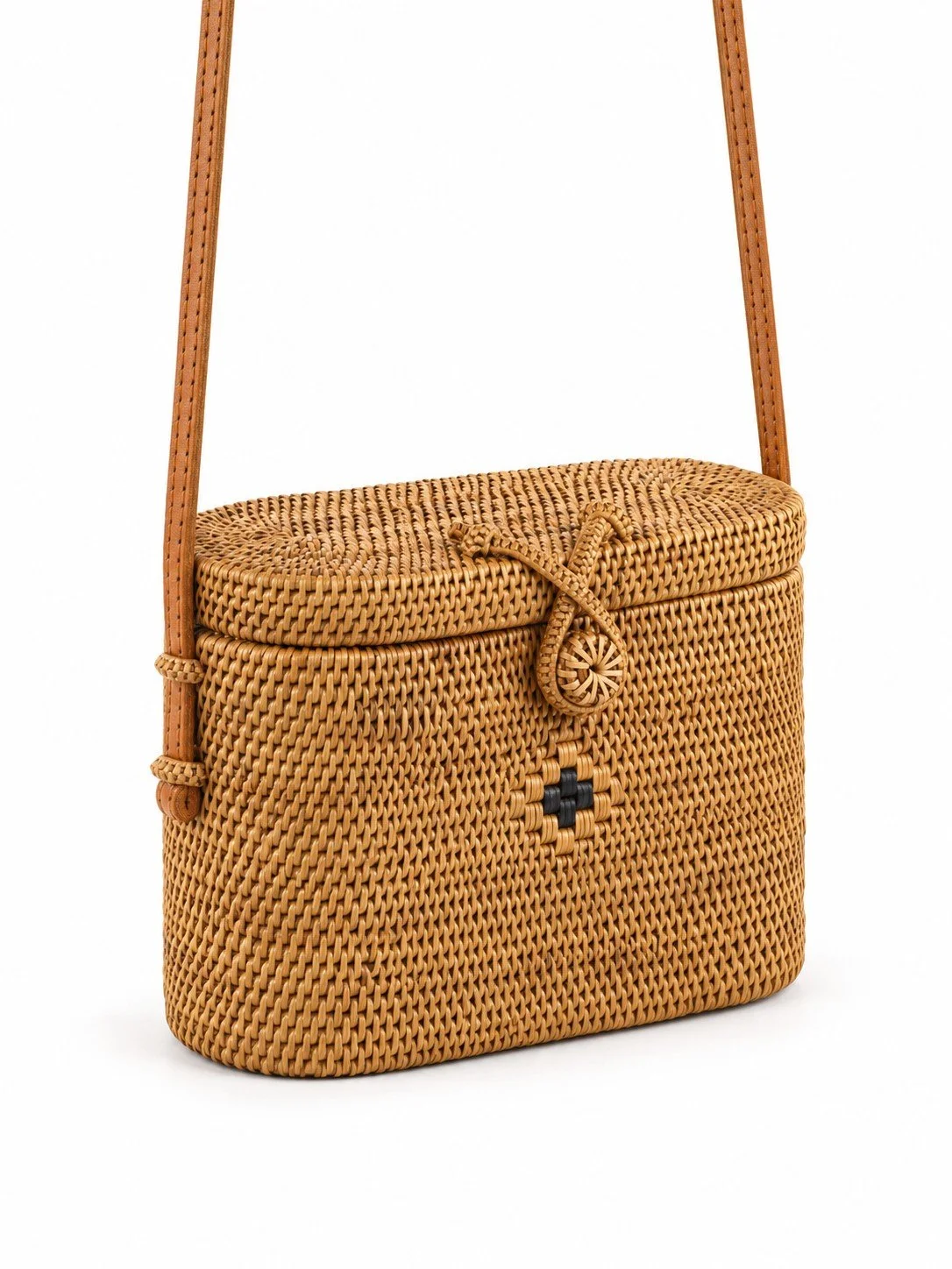 Clutch and Go mini oval rattan crossbody side view