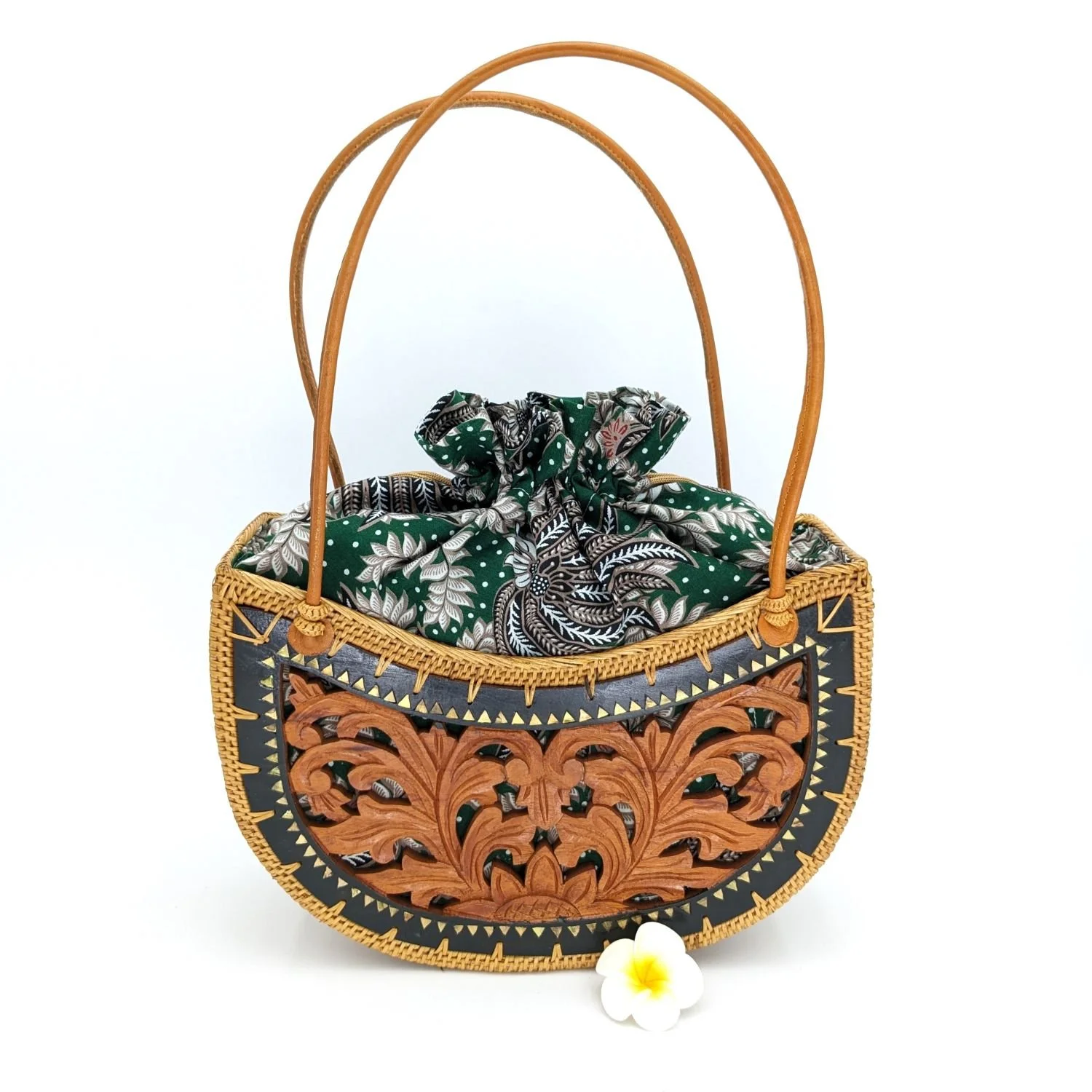Lovely Leaves - Woven Purse Hand Carved Teak Wood Green.jpg