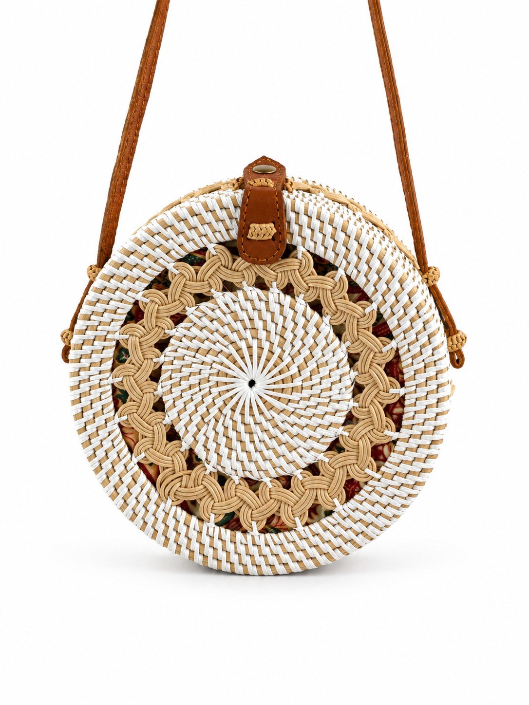 Twisted Vines - White Round Rattan Crossbody