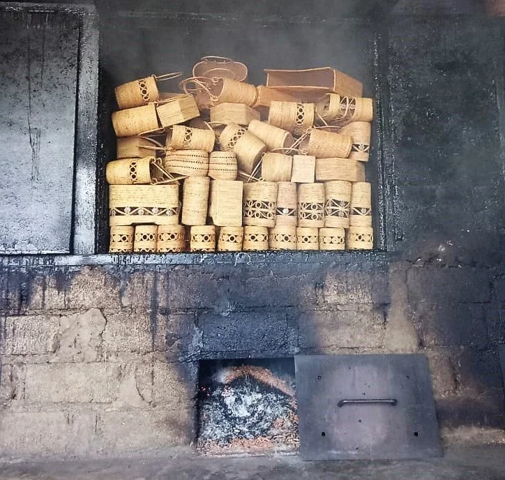 Handwoven Bali basket bags smoked in coconut husk fire