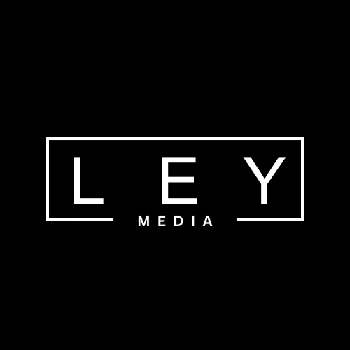Logo for LEY Media with white text on a black background.