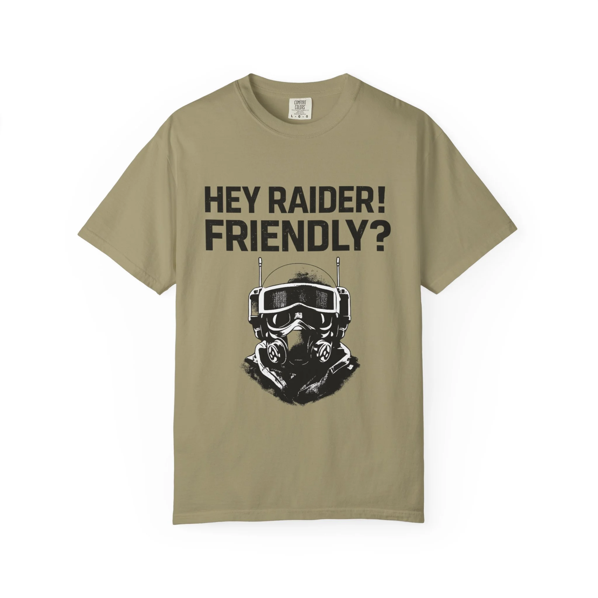 Hey Raider Friendly? T-Shirt — Tactical Helmet Graphic Tee