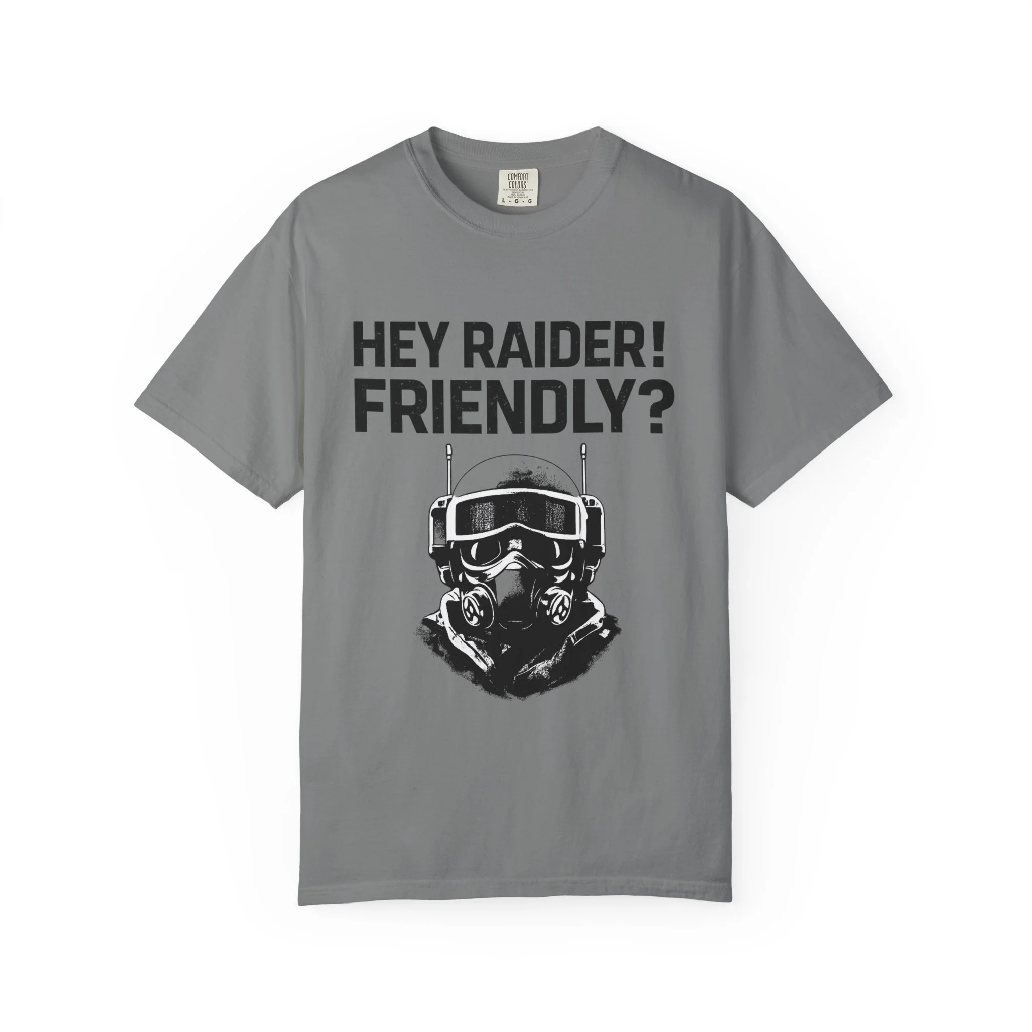 Hey Raider Friendly? T-Shirt — Tactical Helmet Graphic Tee