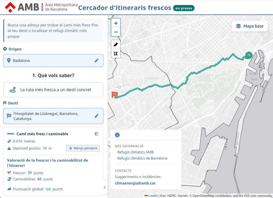 (En Proves) Nou cercador d'itineraris frescos (AMB, Barcelona Regional)
