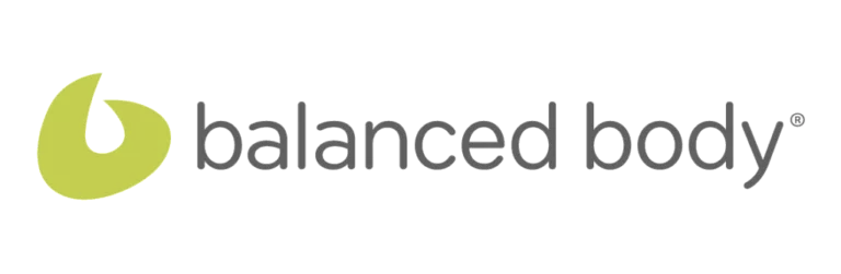 Logo of balanced body with a green abstract figure and lowercase gray text