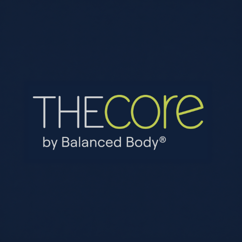 Logo for THE core by Balanced Body on a dark blue background.