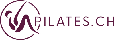 Logo with a purple abstract figure and the text 'PILATES.CH' in purple and black.