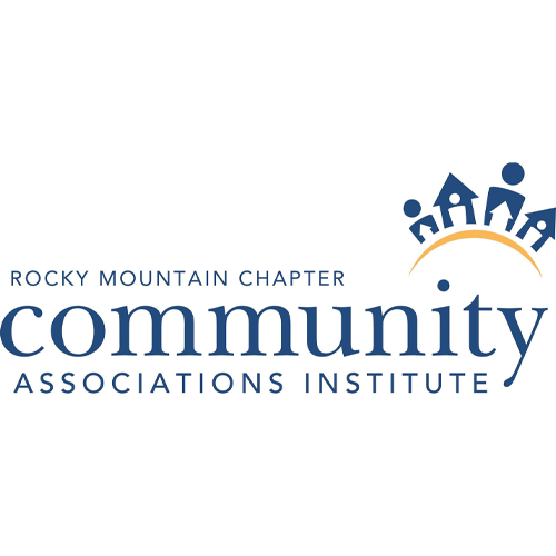 Logo for Rocky Mountain Chapter Community Associations Institute with stylized group of people and houses.