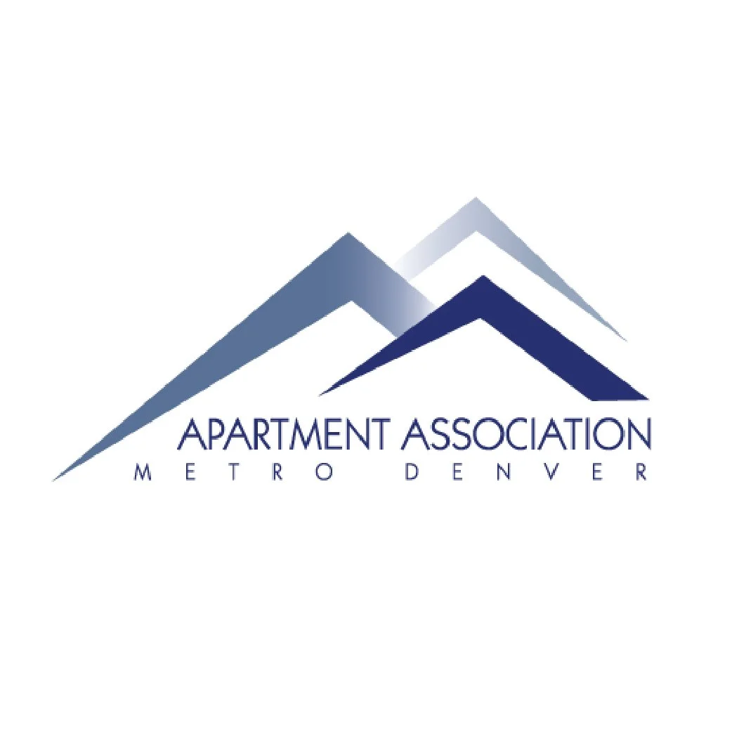Logo for Apartment Association Metro Denver featuring stylized mountain peaks and the organization's name.