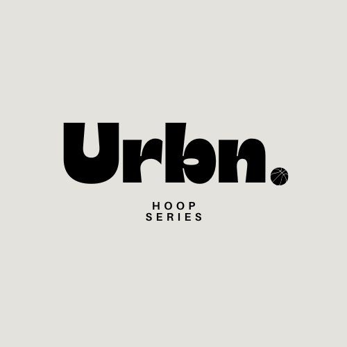 Logo for Urban Hoop Series with bold black text and a small basketball icon, set against a light gray background.