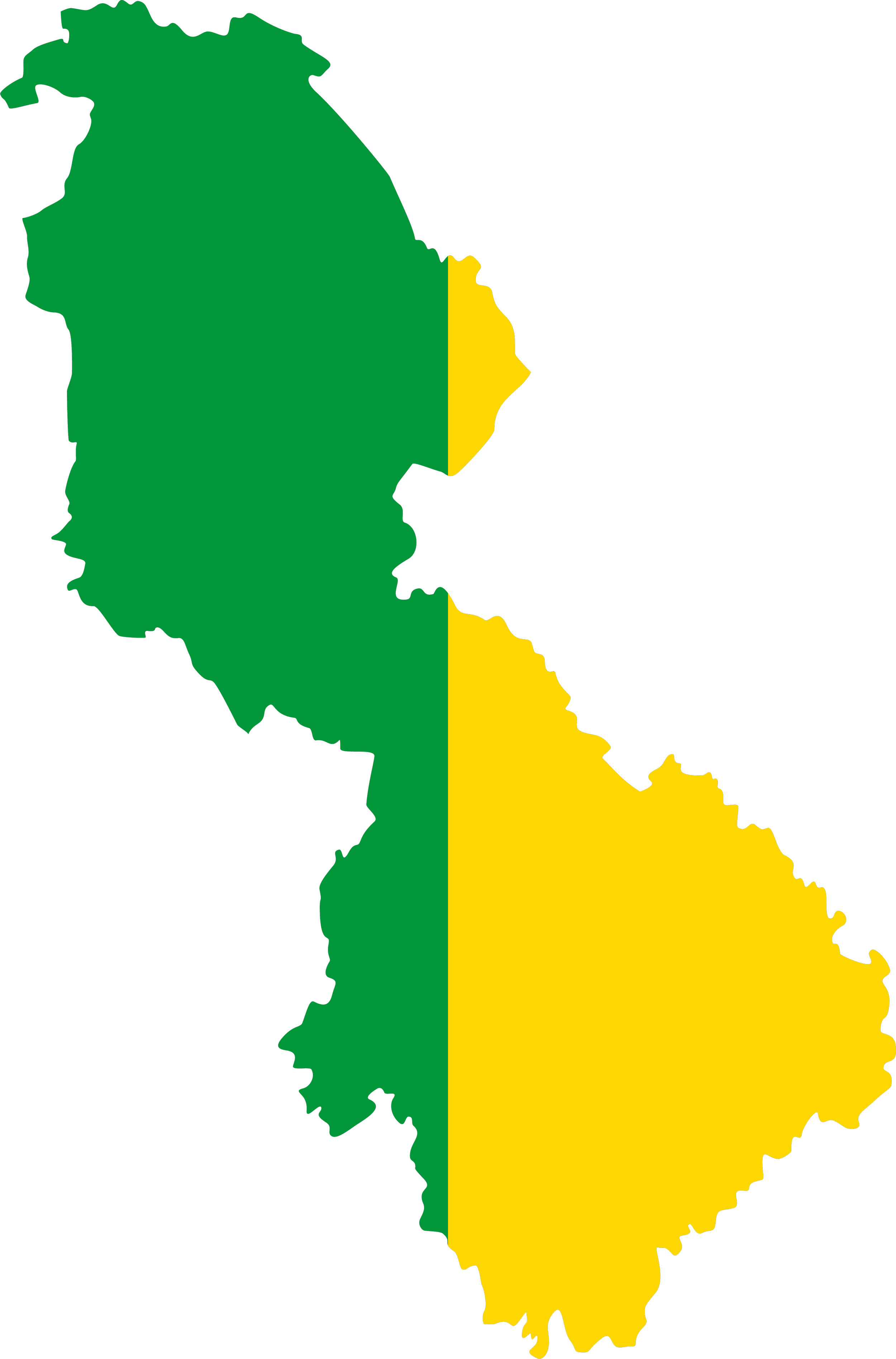 Map of Ireland divided into two colors, green on the left and yellow on the right.