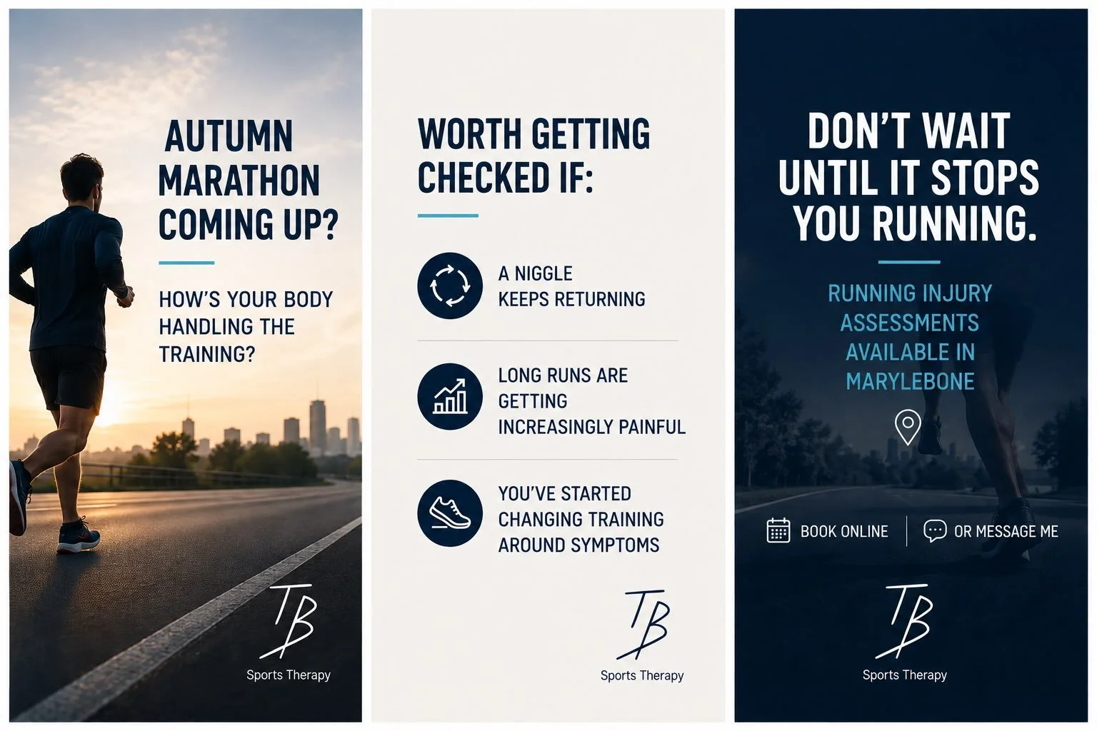 Training for an autumn marathon?

As mileage and long runs build, small niggles can become much harder to manage if they&rsquo;re continually ignored.

If something keeps returning or is starting to change how you train, now is a good time to get som